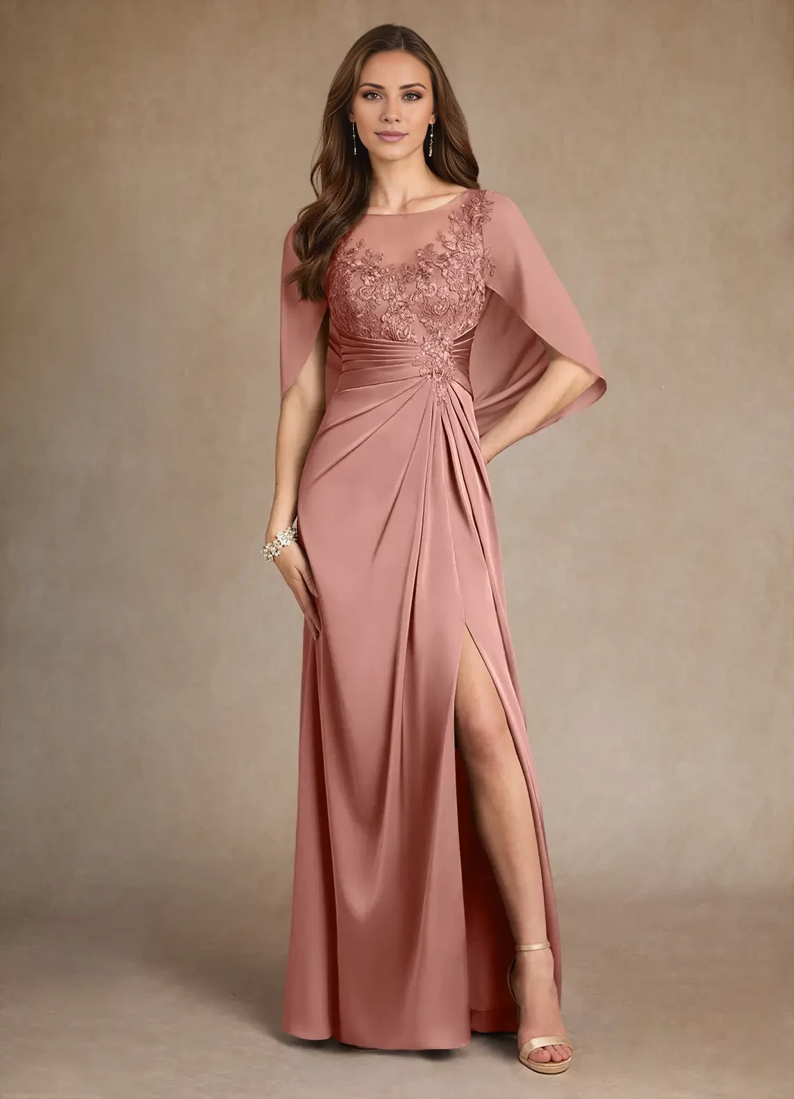 A-Line Split Fork Lace Satin Dress Mother of the Bride Dresses