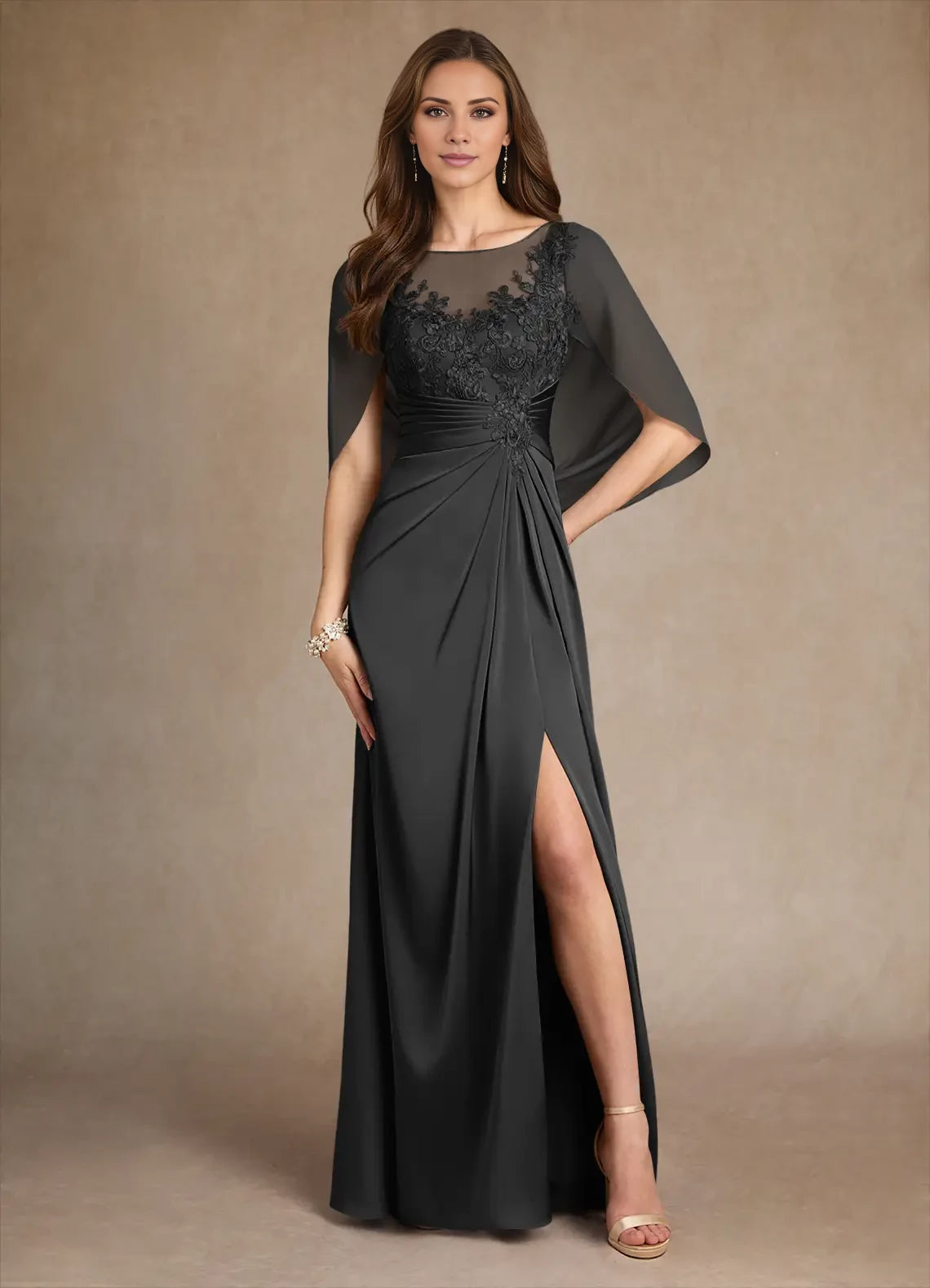 A-Line Split Fork Lace Satin Dress Mother of the Bride Dresses