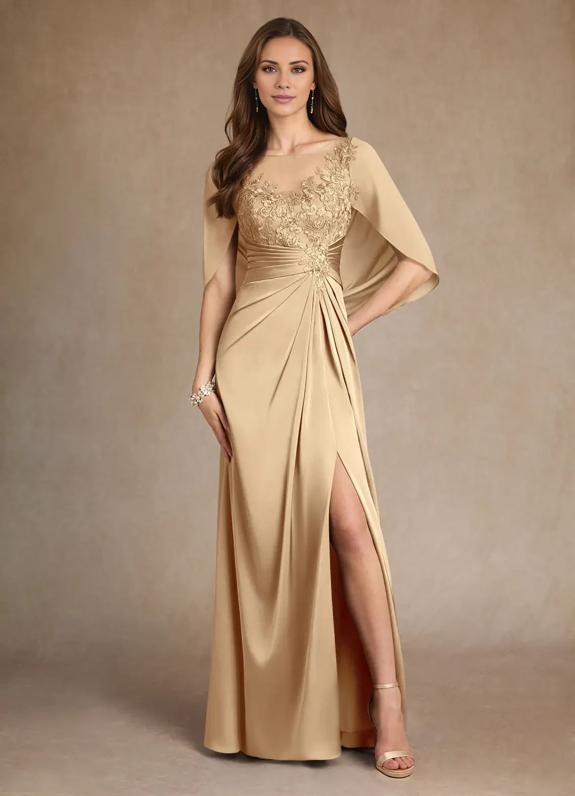 A-Line Split Fork Lace Satin Dress Mother of the Bride Dresses
