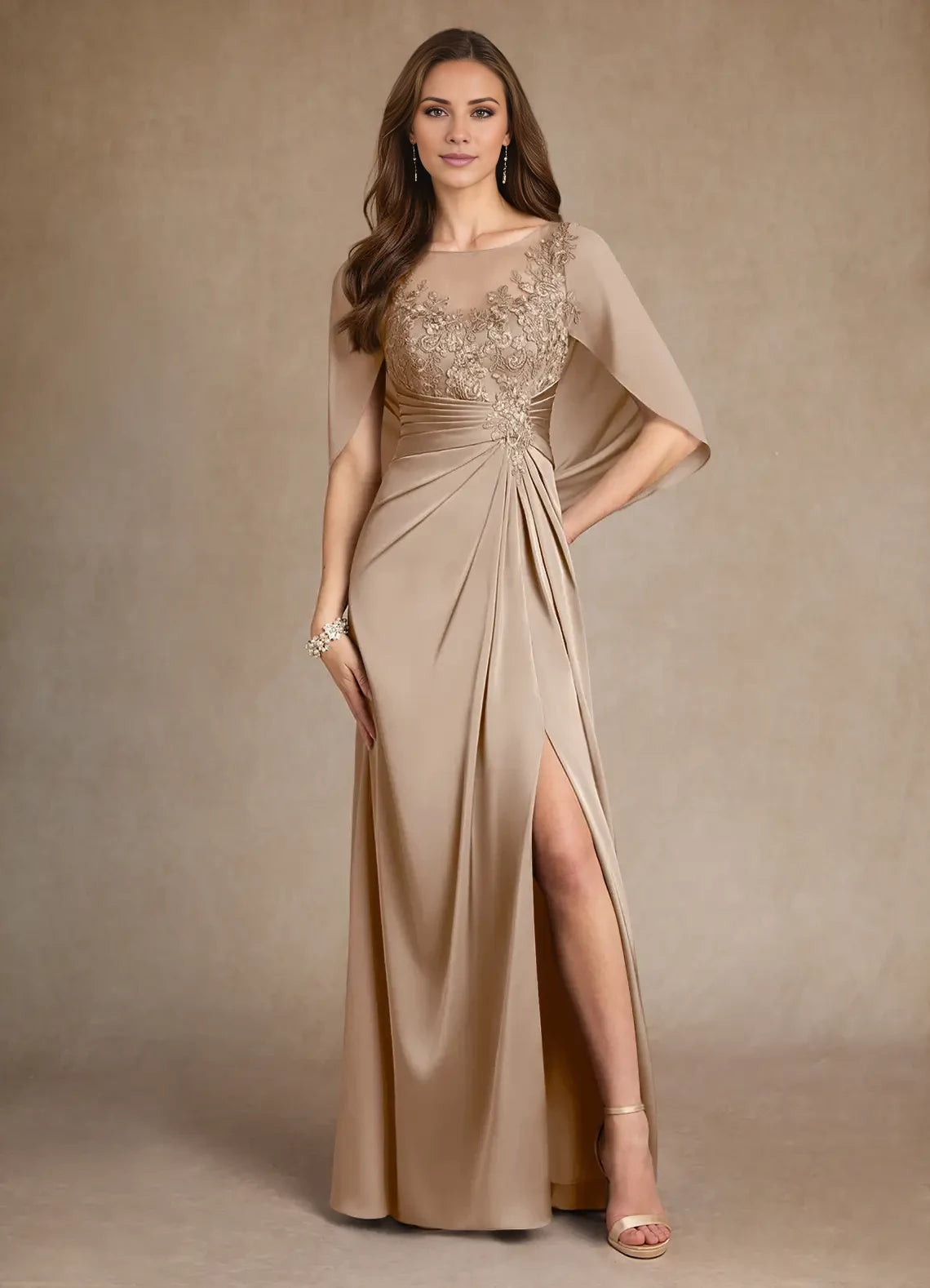 A-Line Split Fork Lace Satin Dress Mother of the Bride Dresses