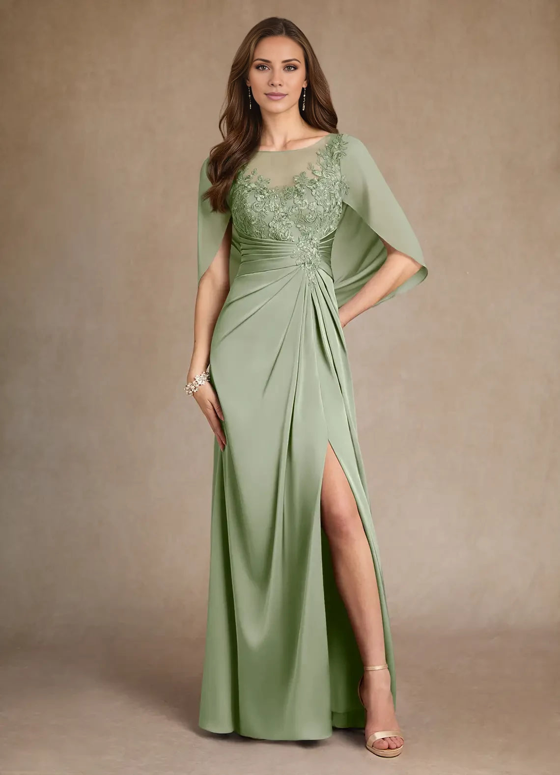 A-Line Split Fork Lace Satin Dress Mother of the Bride Dresses