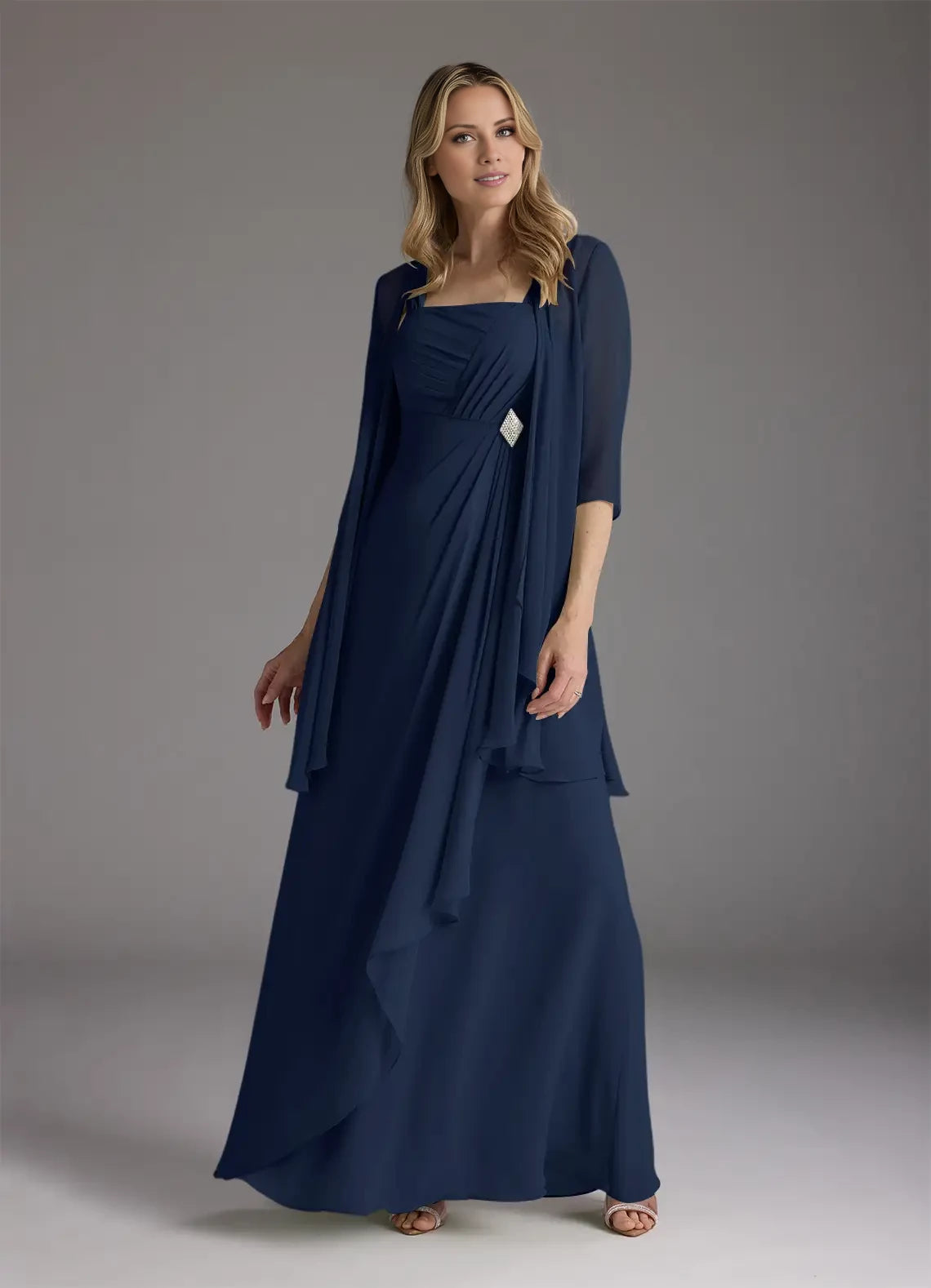 A-Line Square Neckline Pleated Chiffon Dress Mother of the Bride Dresses