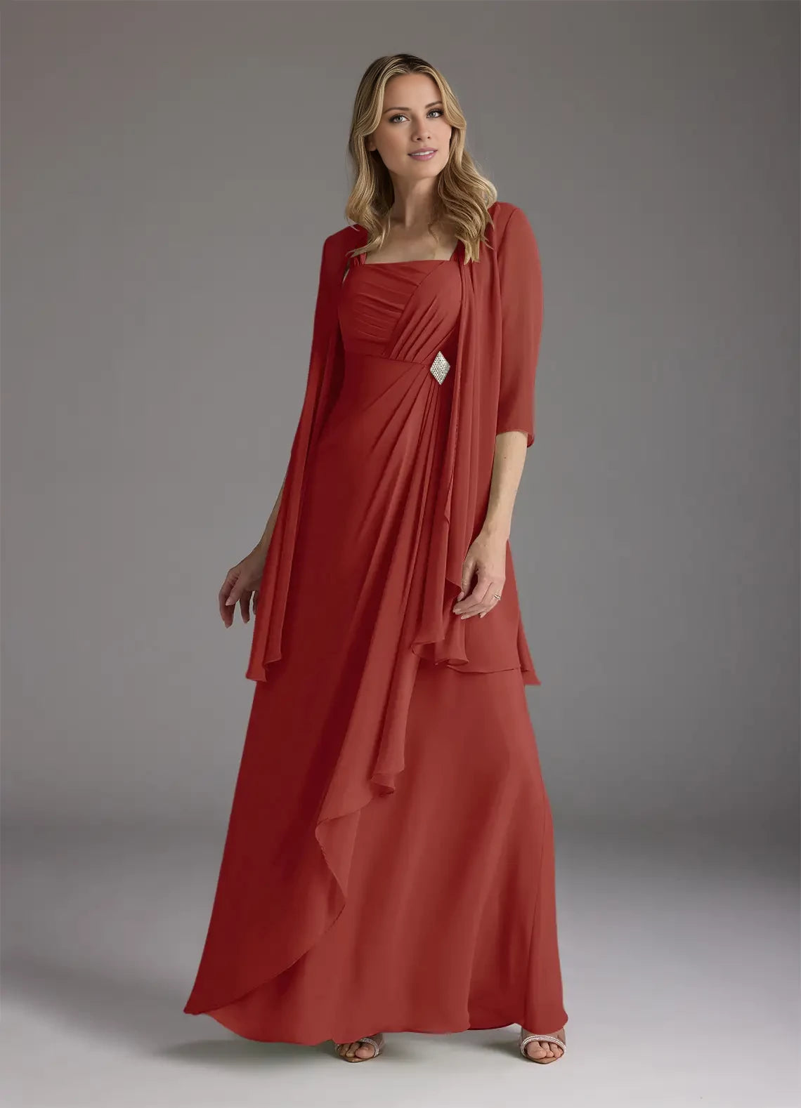 A-Line Square Neckline Pleated Chiffon Dress Mother of the Bride Dresses
