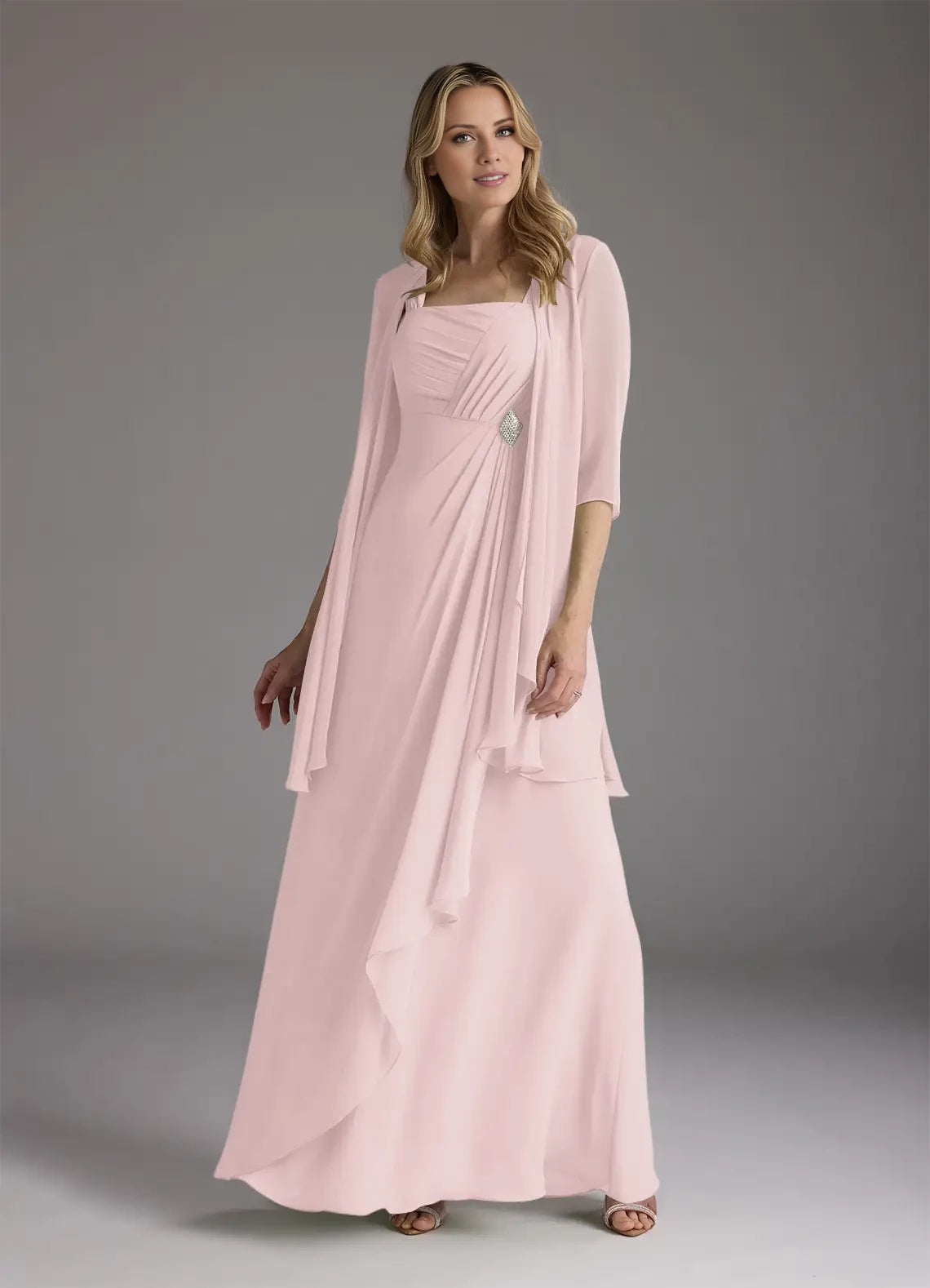 A-Line Square Neckline Pleated Chiffon Dress Mother of the Bride Dresses