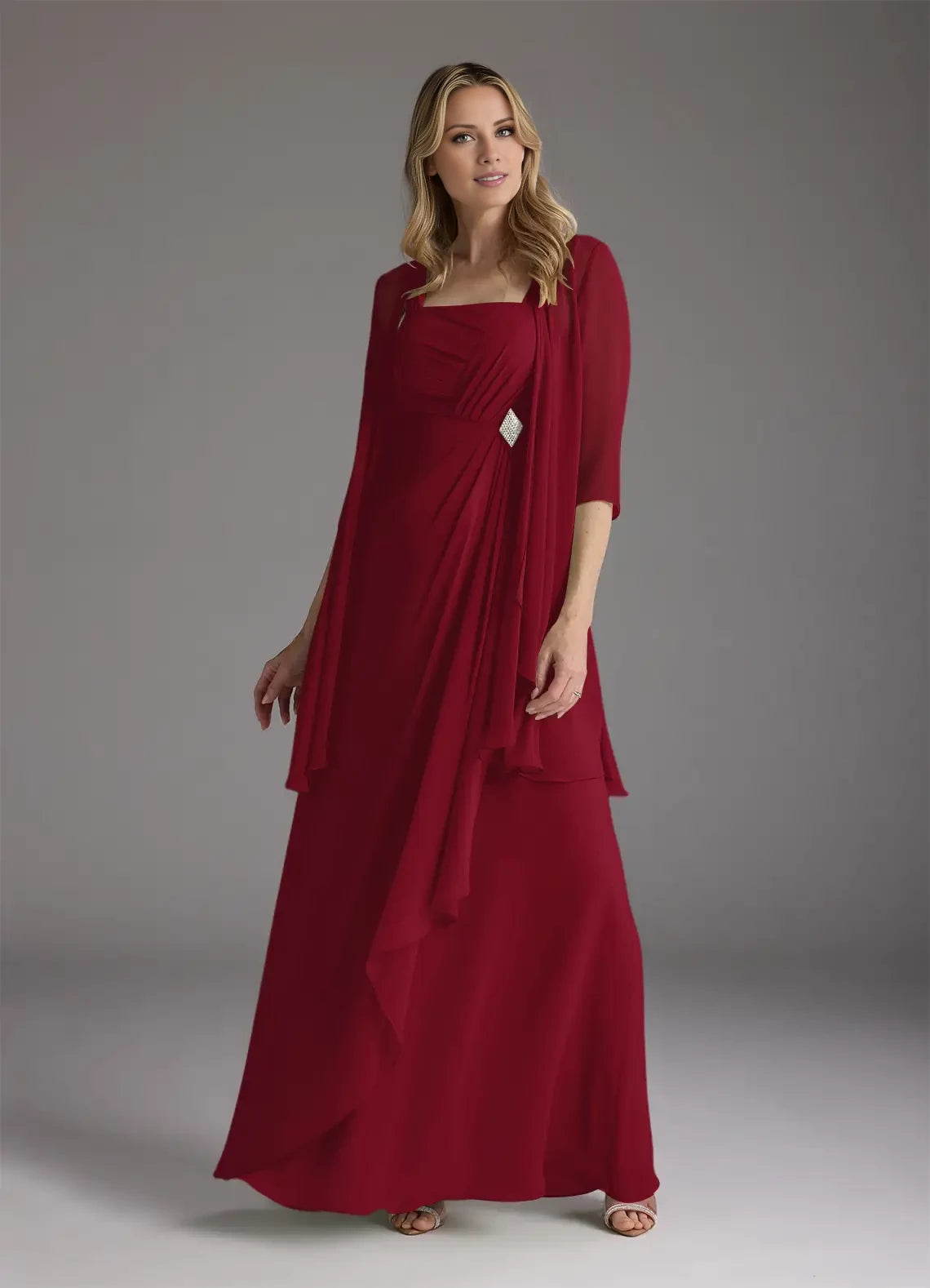 A-Line Square Neckline Pleated Chiffon Dress Mother of the Bride Dresses
