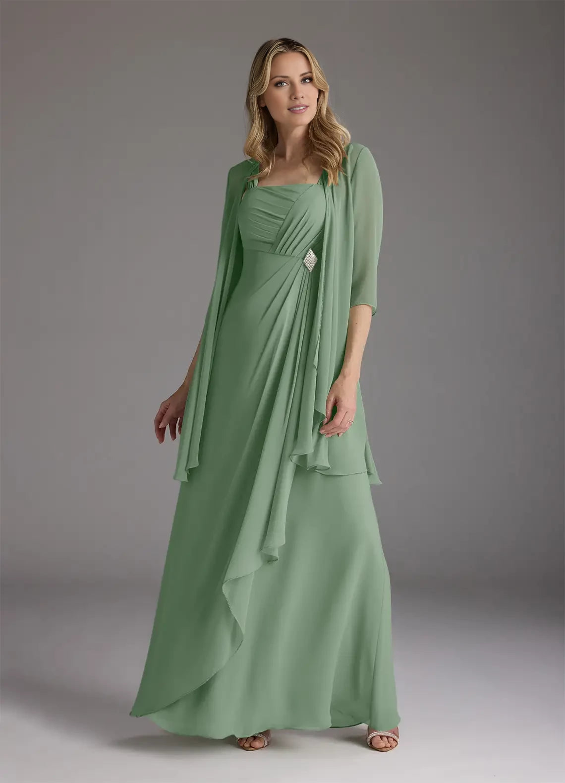 A-Line Square Neckline Pleated Chiffon Dress Mother of the Bride Dresses