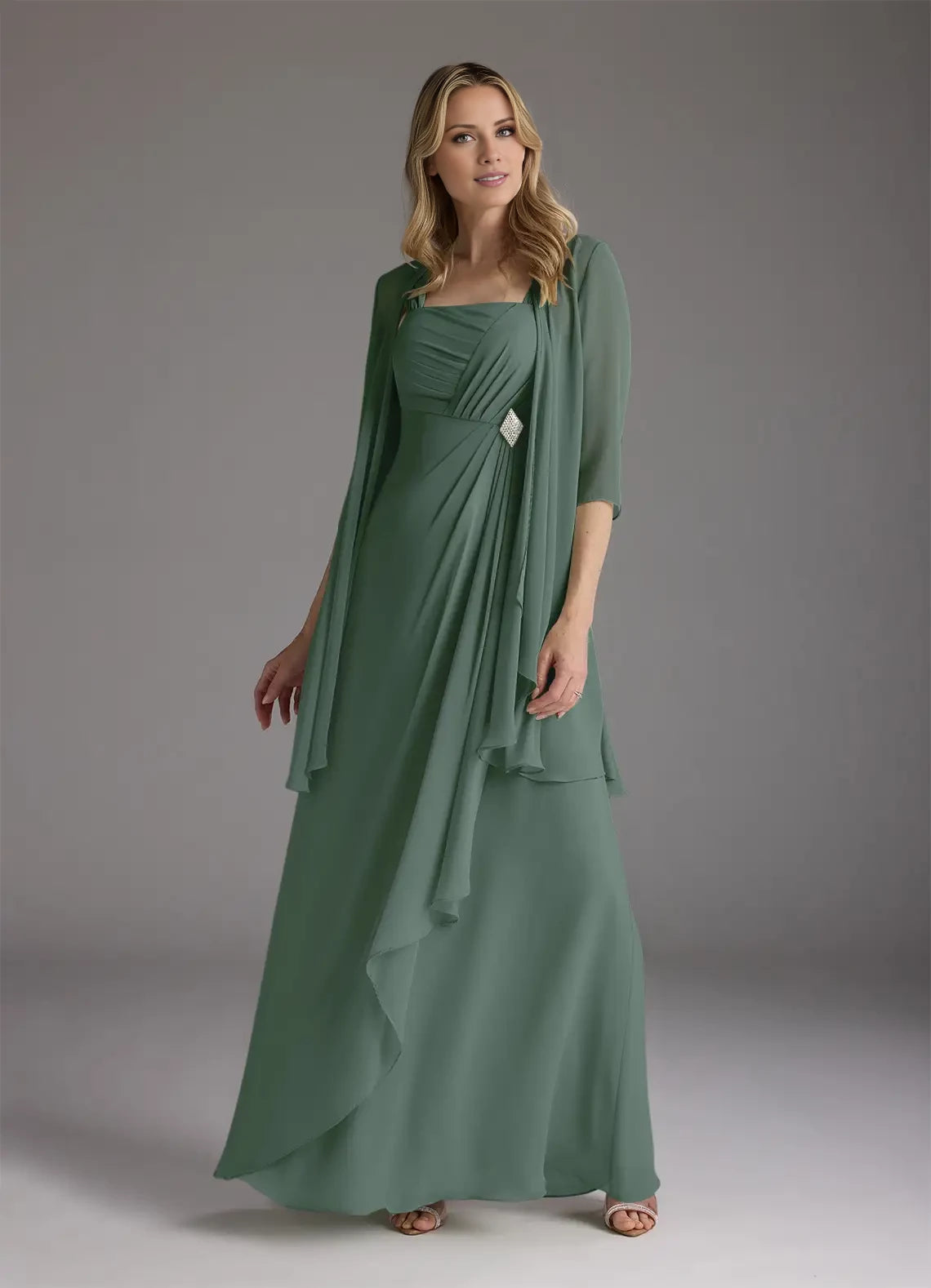 A-Line Square Neckline Pleated Chiffon Dress Mother of the Bride Dresses