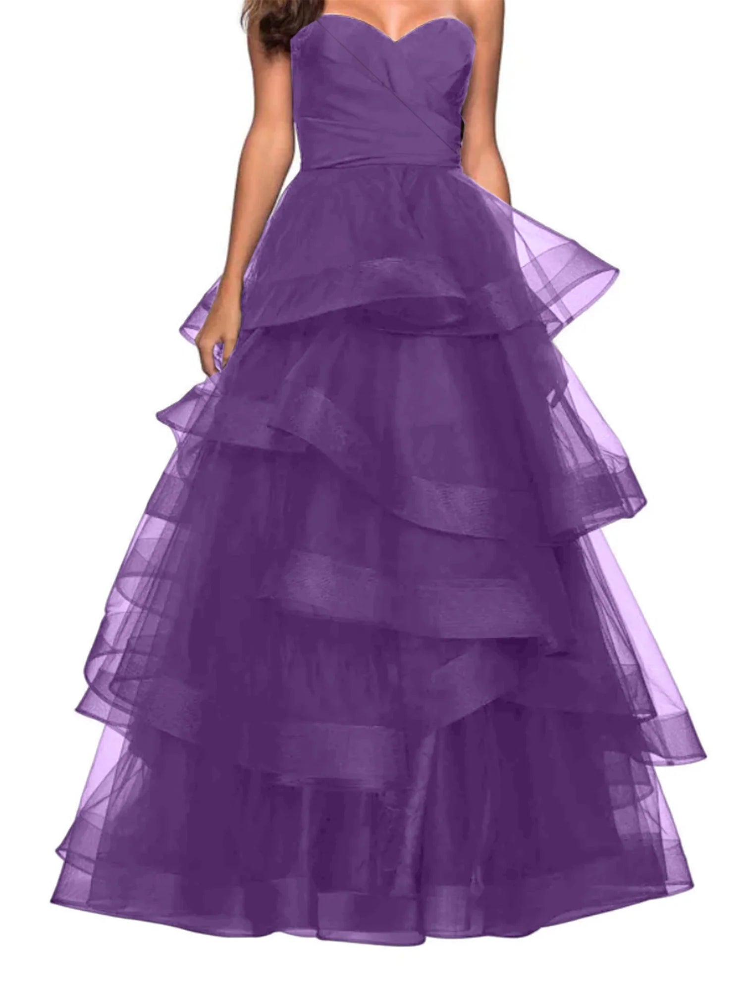 A-Line Sweetheart Ruffles Back Zip Floor-Length Ball Gown Evening Dress