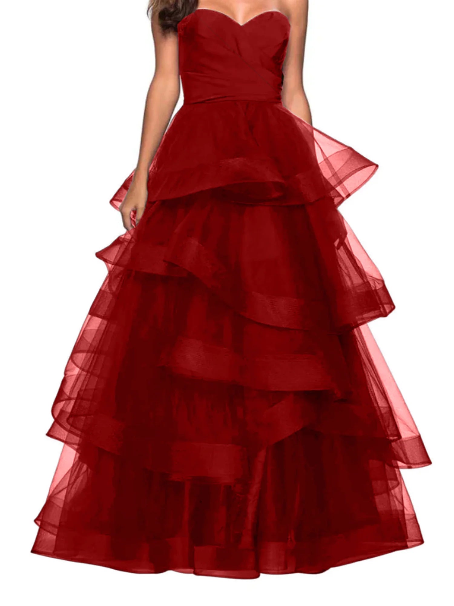 A-Line Sweetheart Ruffles Back Zip Floor-Length Ball Gown Evening Dress