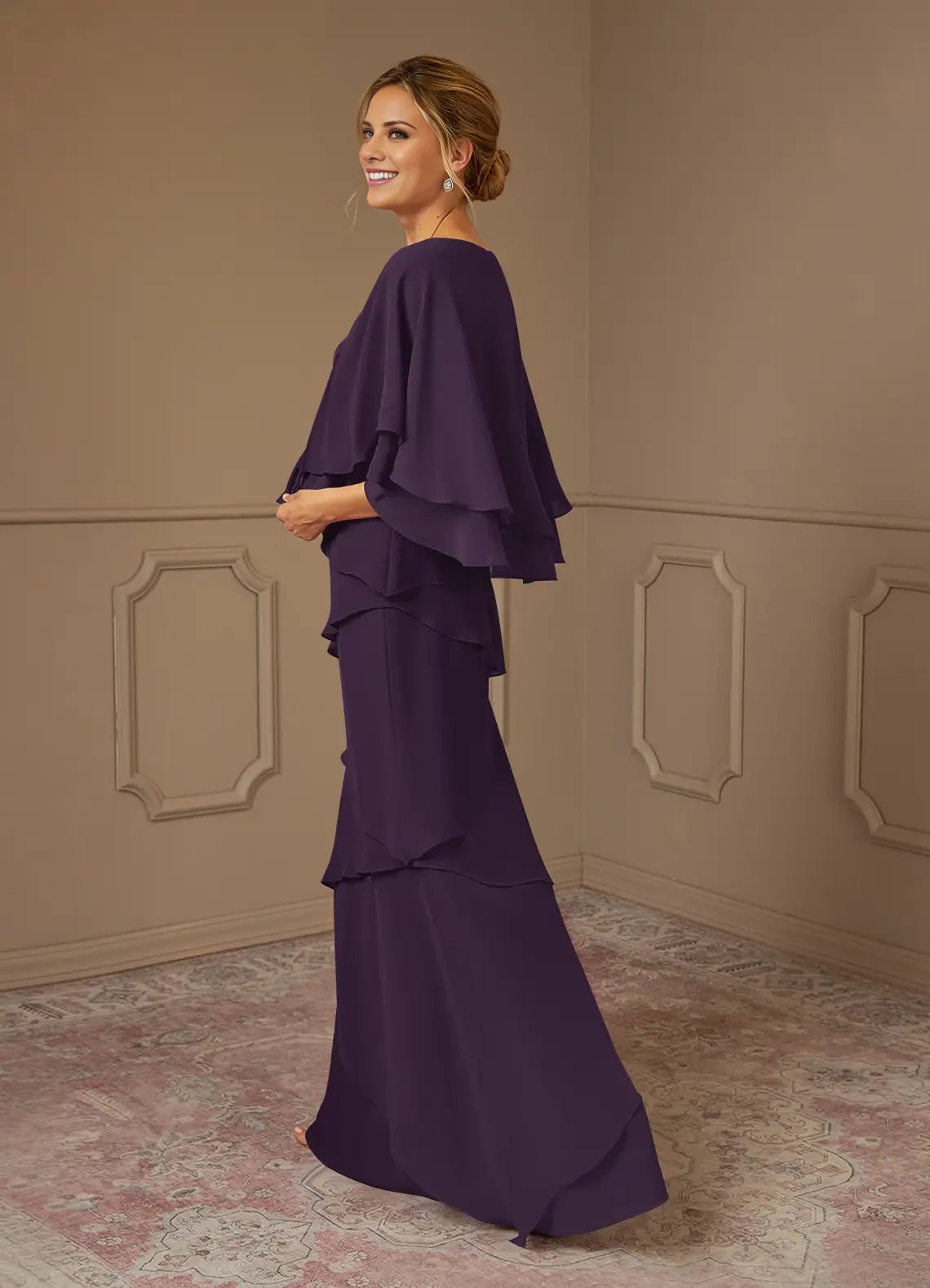 A-Line V-Neck Chiffon Ruffled Dress Mother of the Bride Dresses