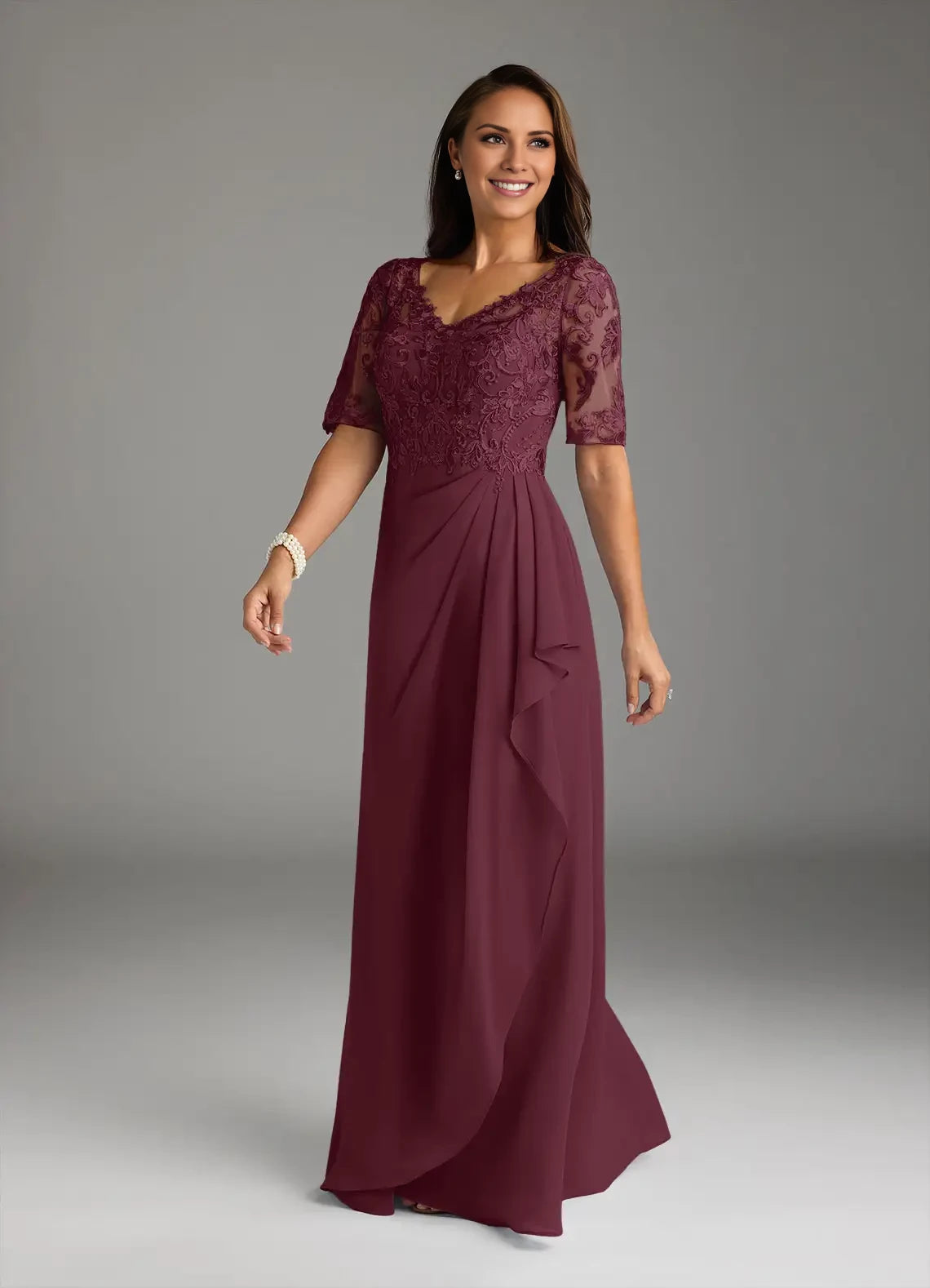 A-Line V-Neck Lace Chiffon Dress Mother of the Bride Dresses