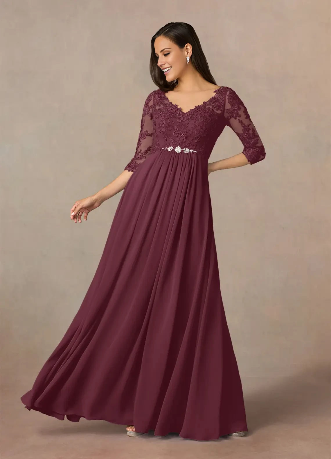 A-Line V-Neck Lace Chiffon Dress Mother of the Bride Dresses