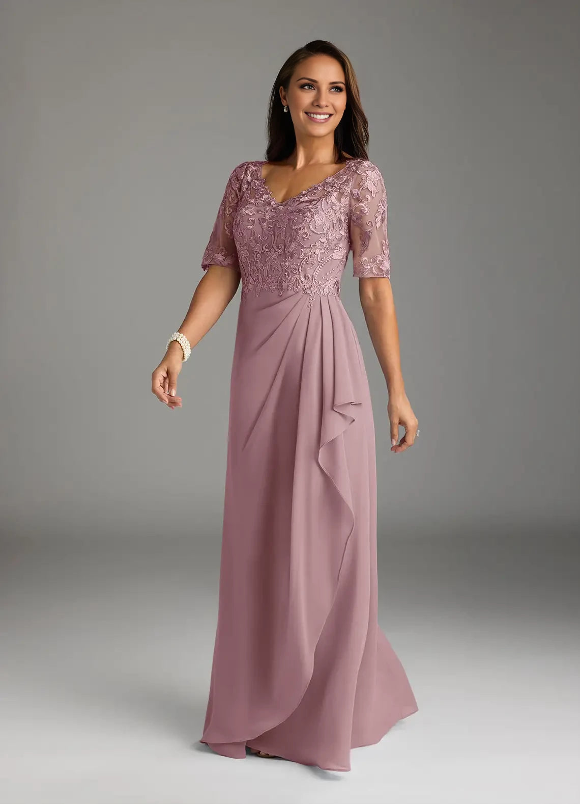 A-Line V-Neck Lace Chiffon Dress Mother of the Bride Dresses