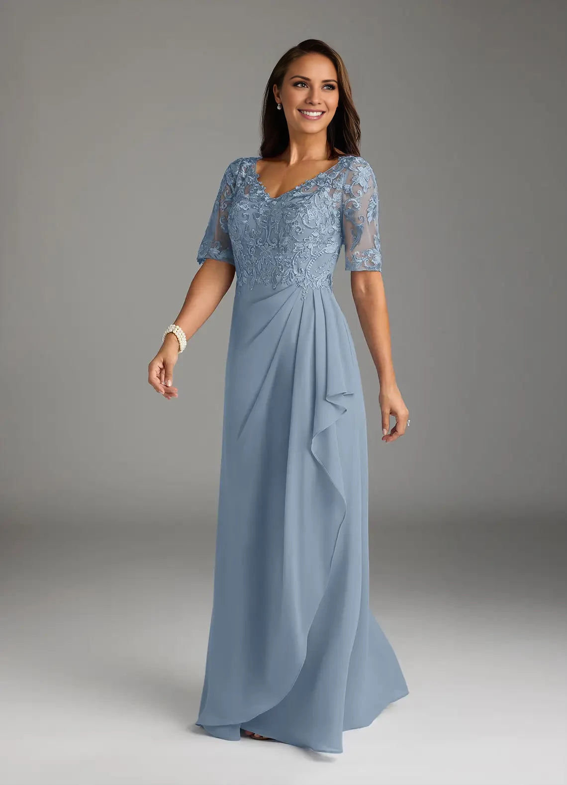 A-Line V-Neck Lace Chiffon Dress Mother of the Bride Dresses