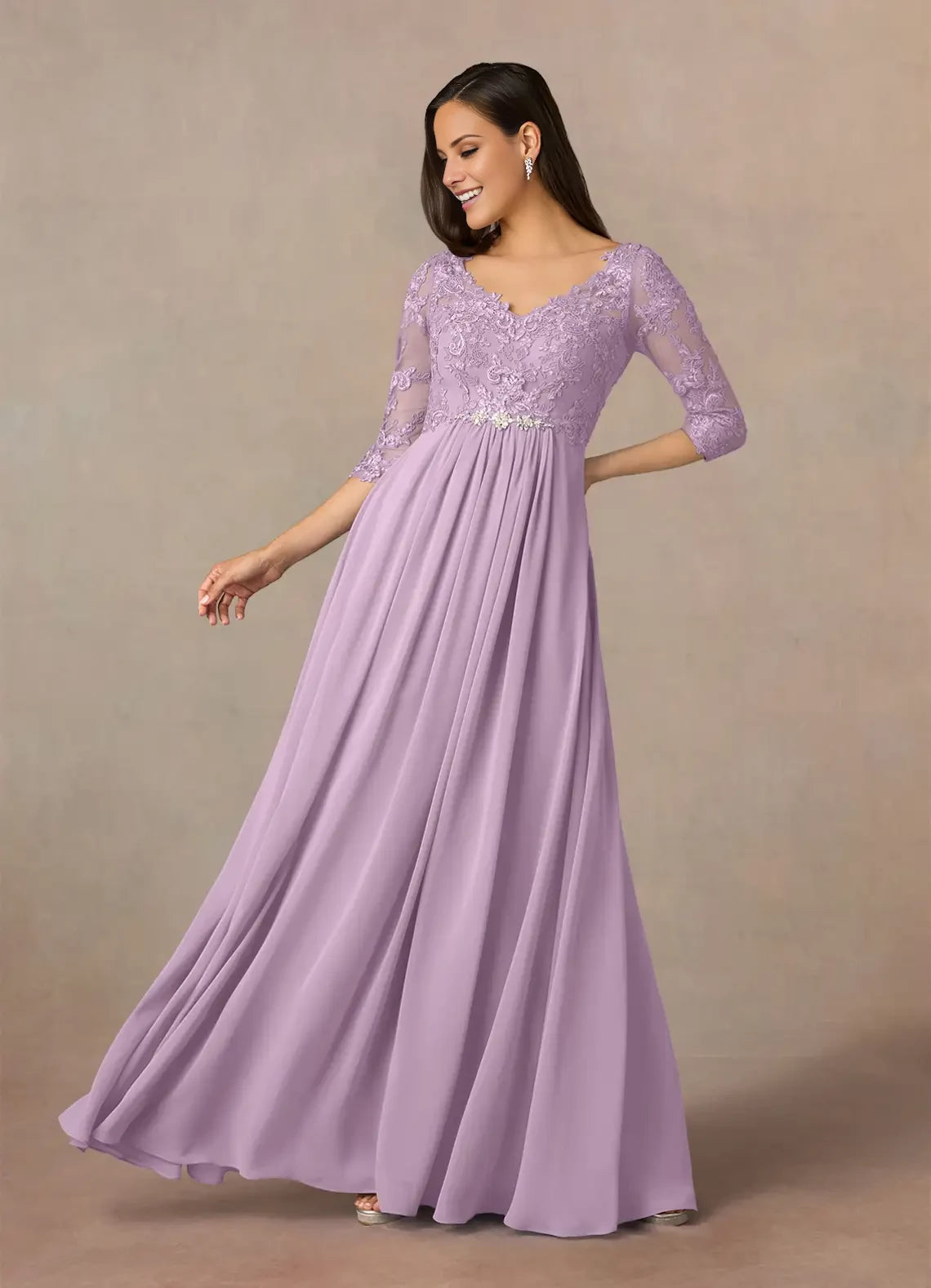 A-Line V-Neck Lace Chiffon Dress Mother of the Bride Dresses