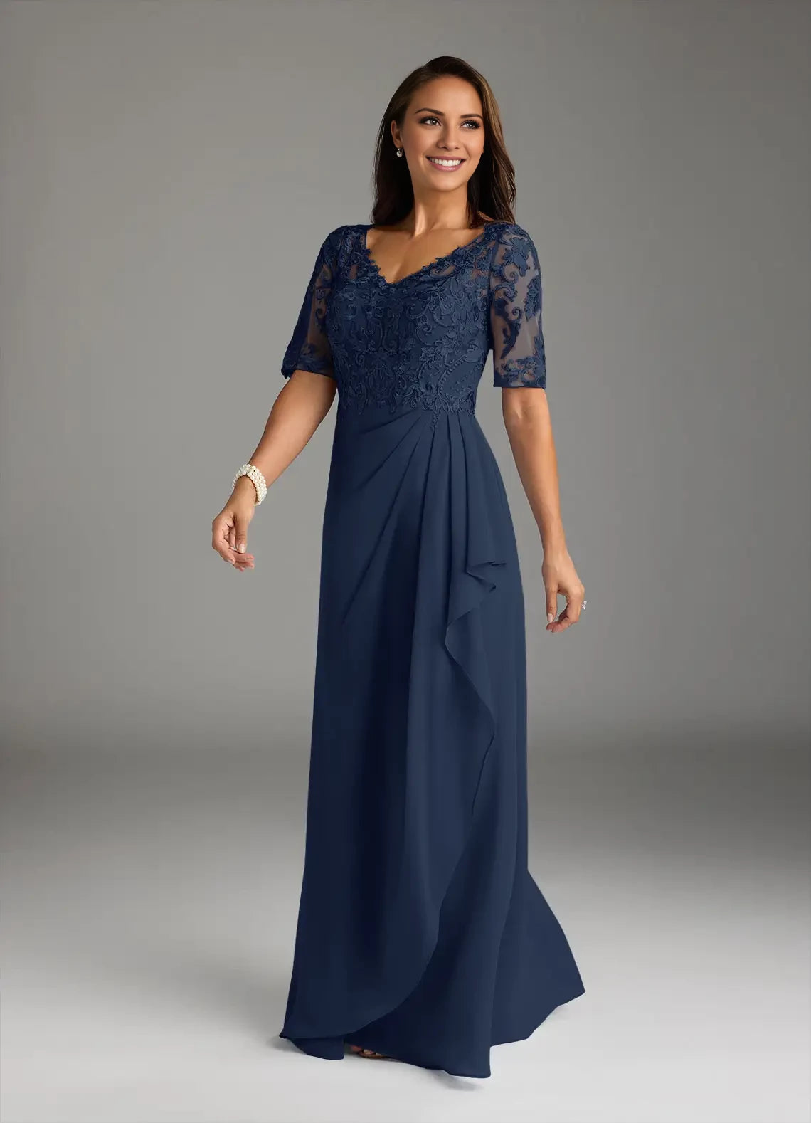 A-Line V-Neck Lace Chiffon Dress Mother of the Bride Dresses