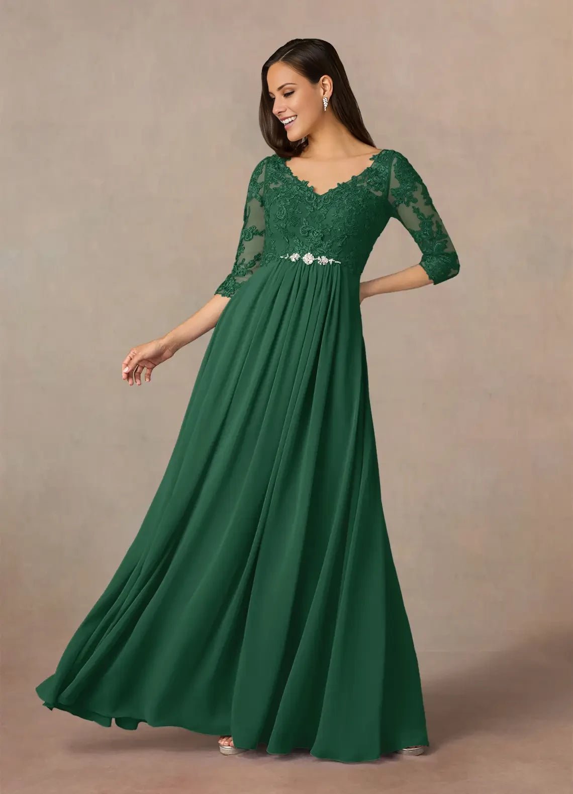 A-Line V-Neck Lace Chiffon Dress Mother of the Bride Dresses
