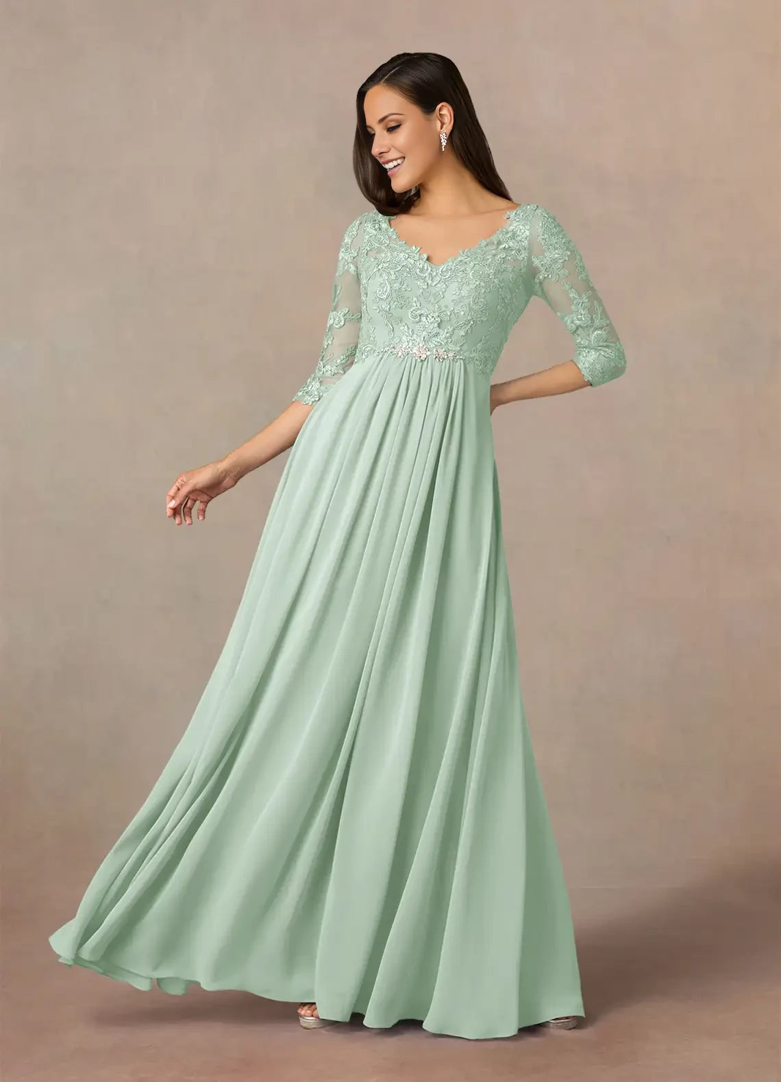 A-Line V-Neck Lace Chiffon Dress Mother of the Bride Dresses