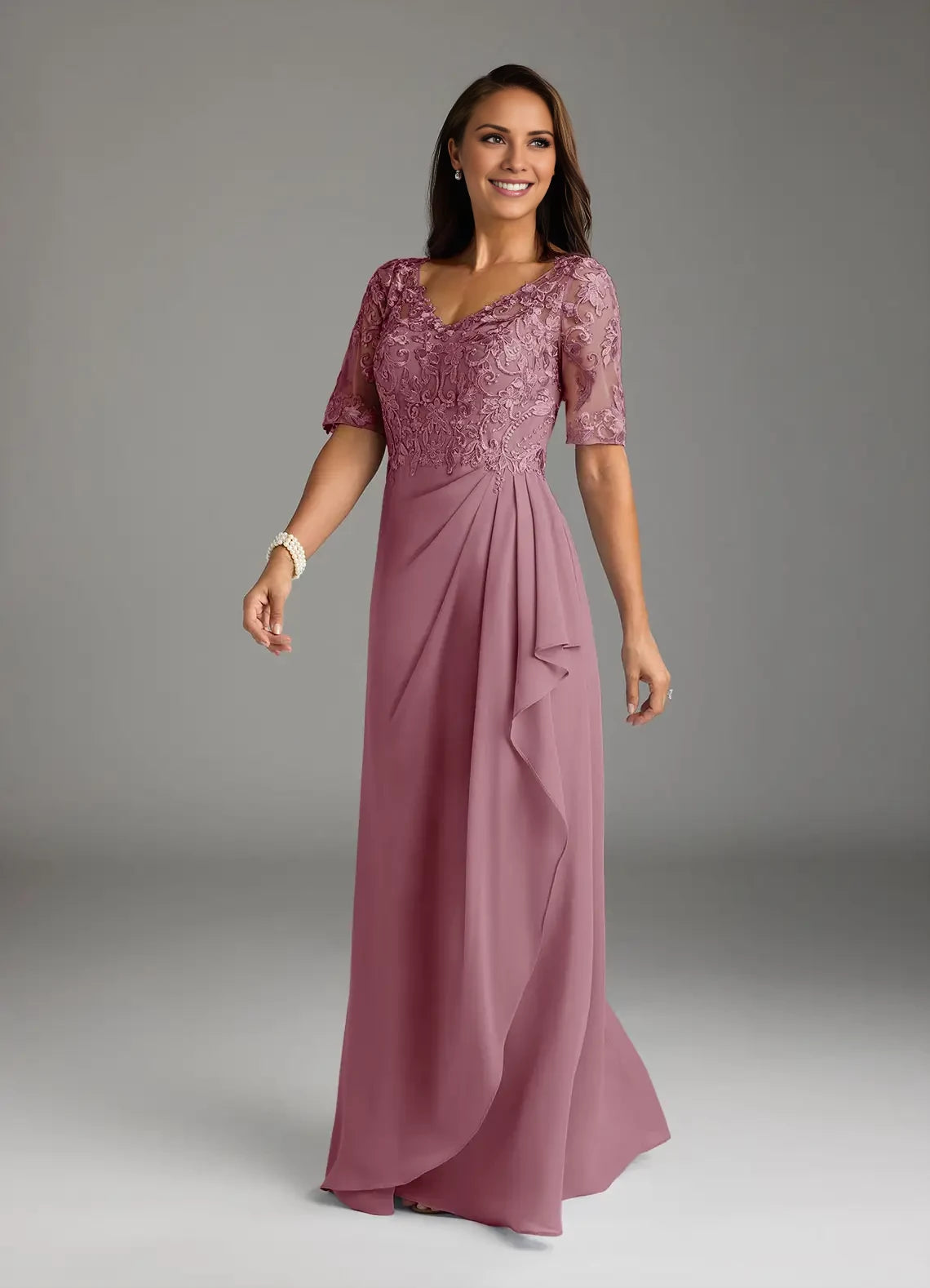 A-Line V-Neck Lace Chiffon Dress Mother of the Bride Dresses