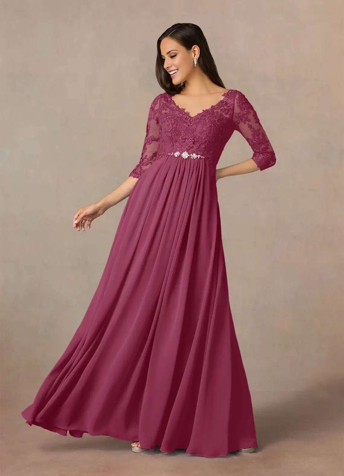 A-Line V-Neck Lace Chiffon Dress Mother of the Bride Dresses