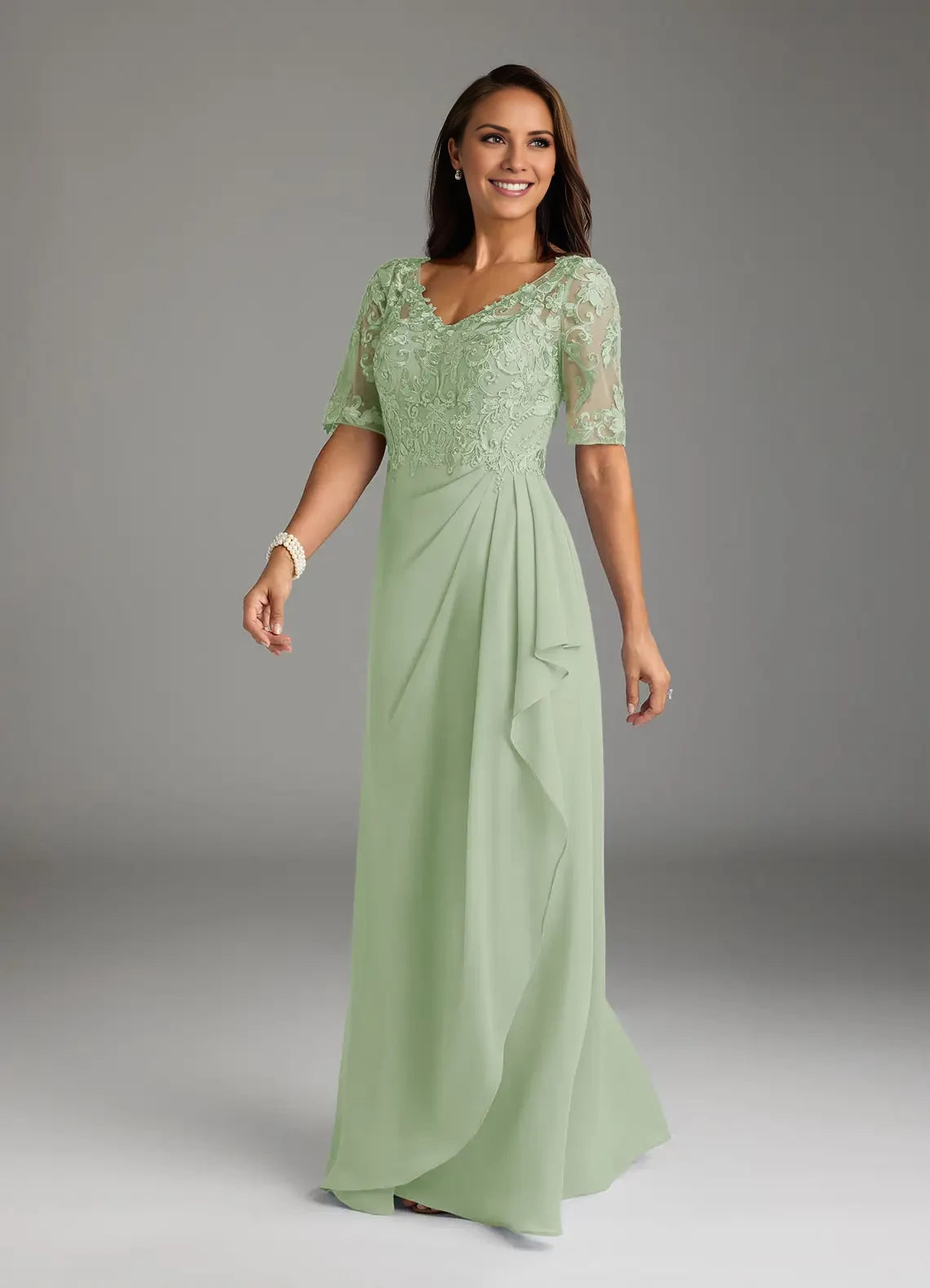 A-Line V-Neck Lace Chiffon Dress Mother of the Bride Dresses