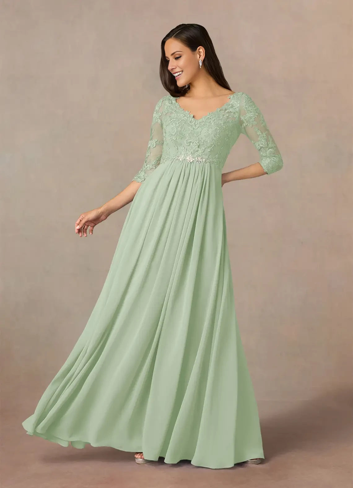 A-Line V-Neck Lace Chiffon Dress Mother of the Bride Dresses