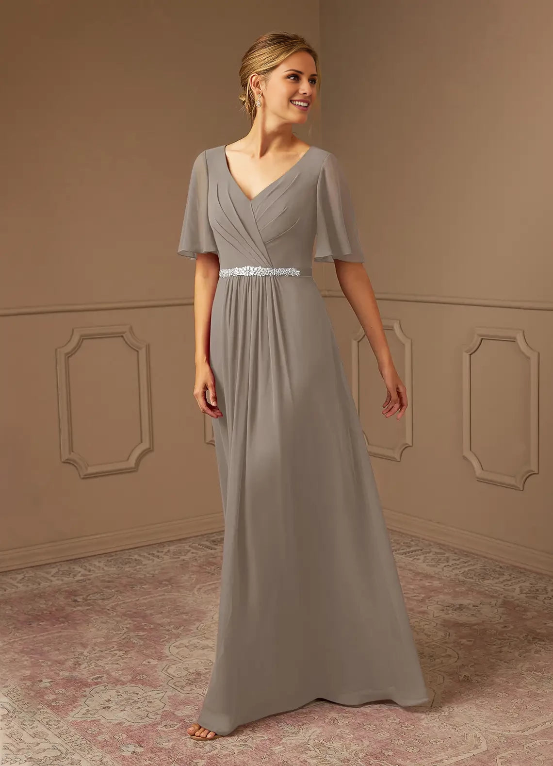 A-Line V-Neck Pleated Chiffon Dress Mother of the Bride Dresses