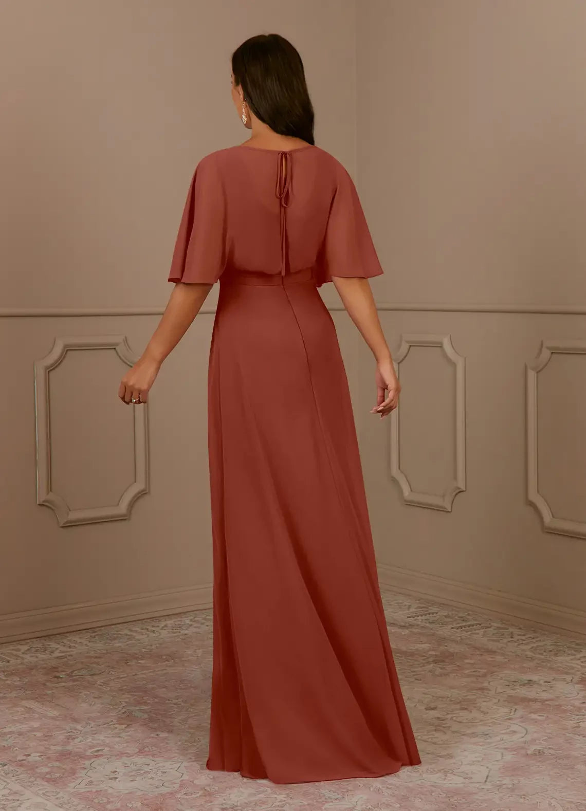 A-Line V-Neck Pleated Chiffon Dress Mother of the Bride Dresses