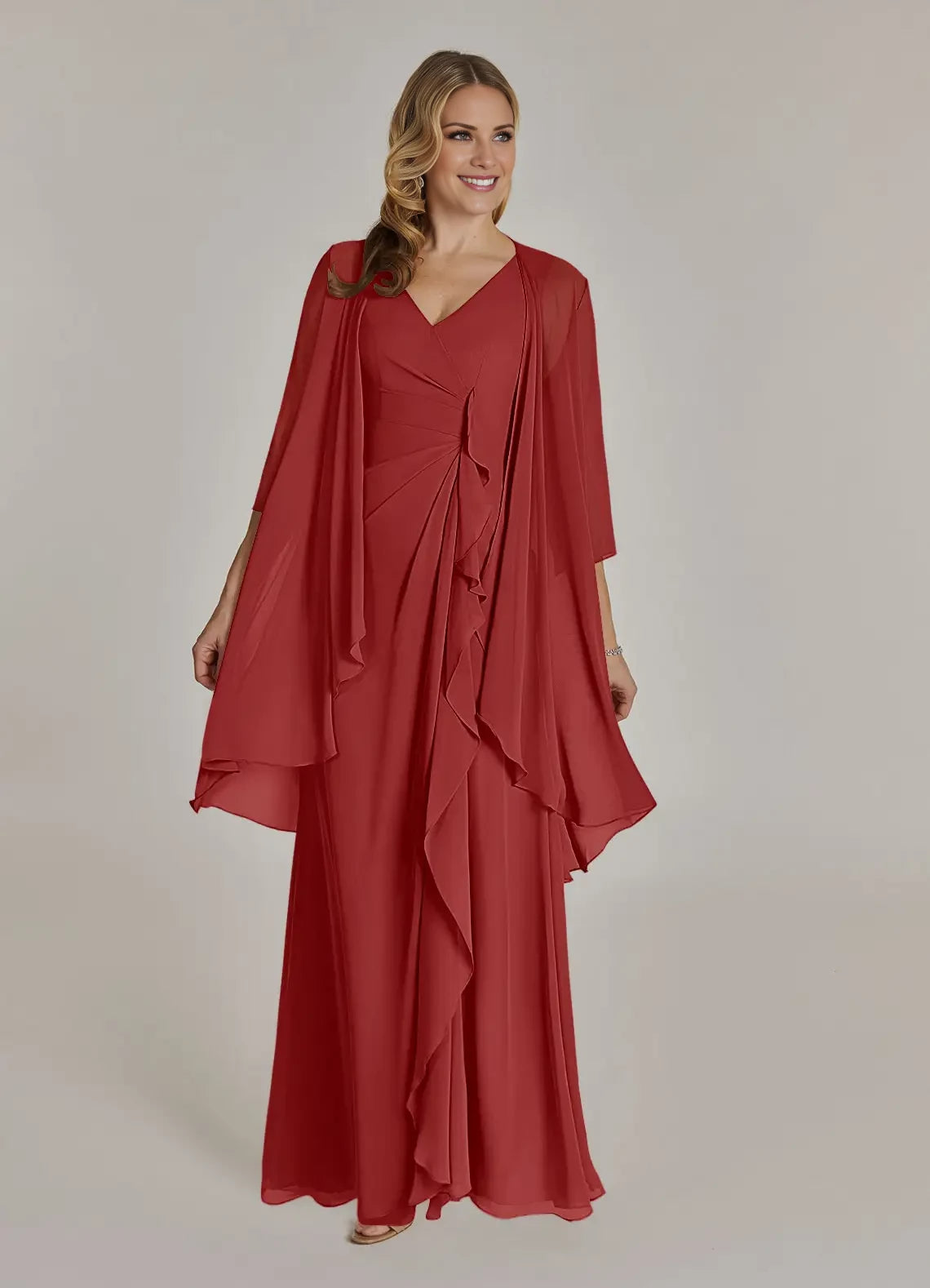 A-Line V-Neck Pleated Chiffon Dress Mother of the Bride Dresses