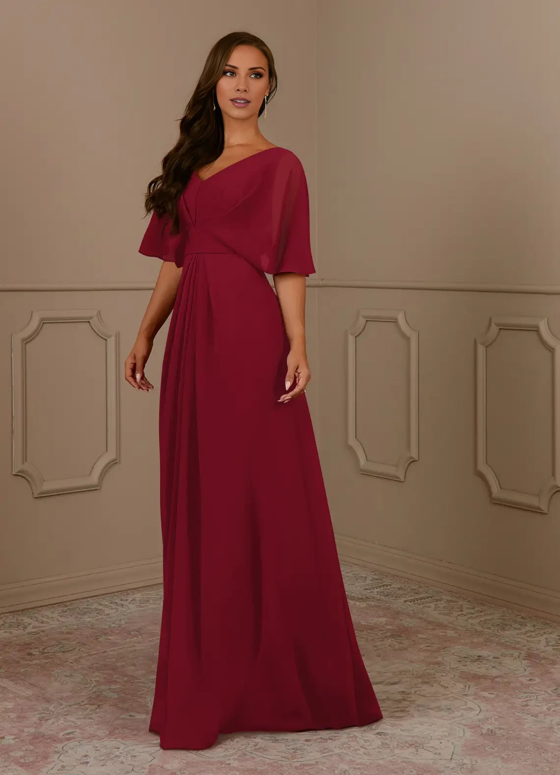 A-Line V-Neck Pleated Chiffon Dress Mother of the Bride Dresses