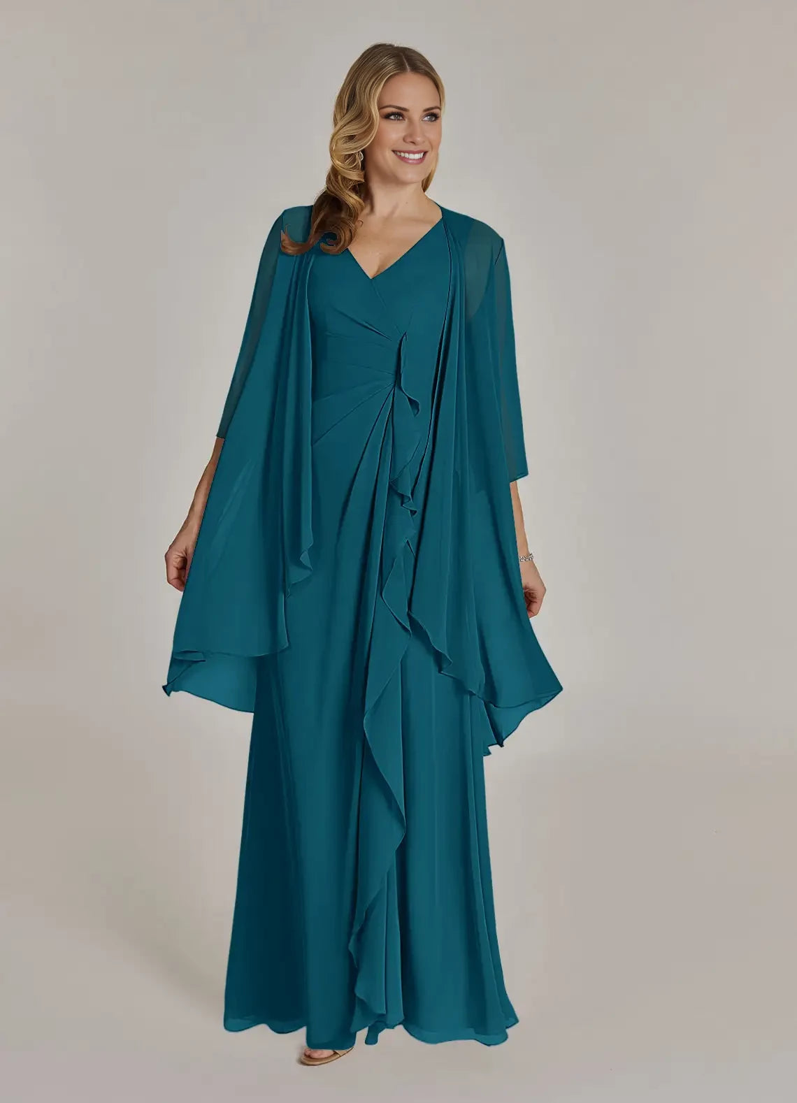 A-Line V-Neck Pleated Chiffon Dress Mother of the Bride Dresses