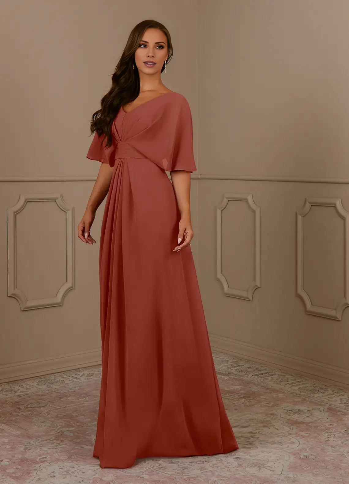 A-Line V-Neck Pleated Chiffon Dress Mother of the Bride Dresses