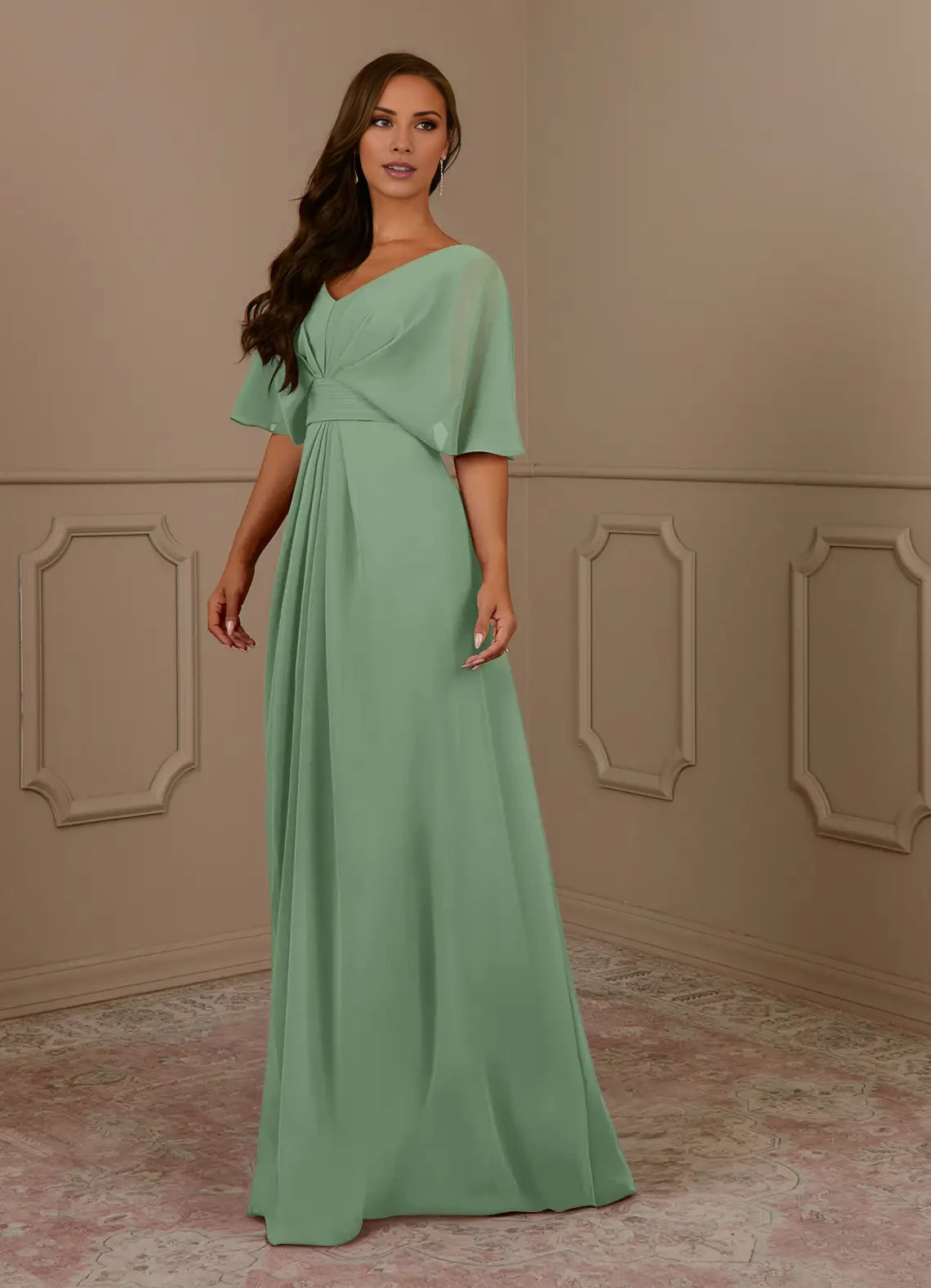 A-Line V-Neck Pleated Chiffon Dress Mother of the Bride Dresses