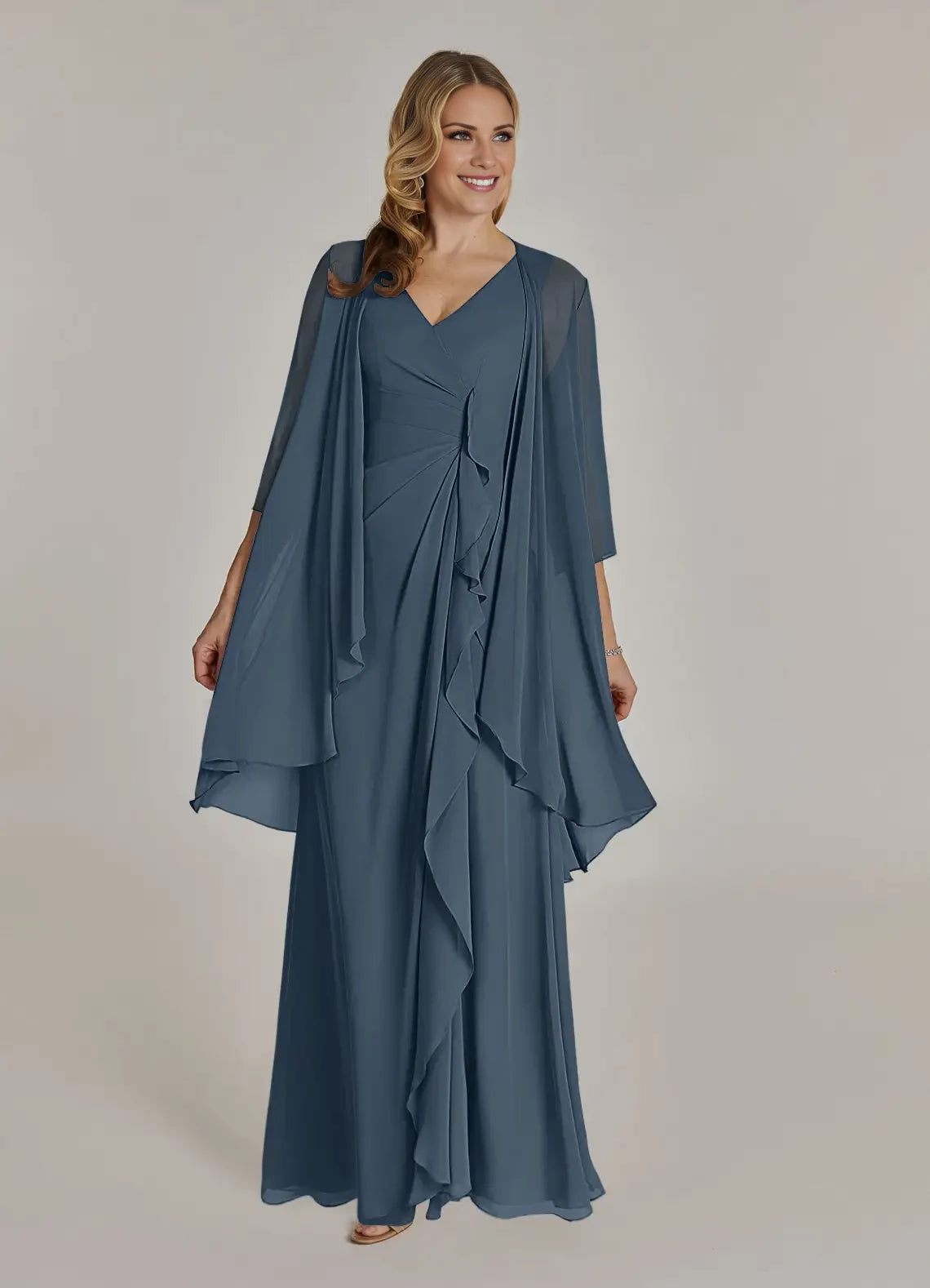 A-Line V-Neck Pleated Chiffon Dress Mother of the Bride Dresses
