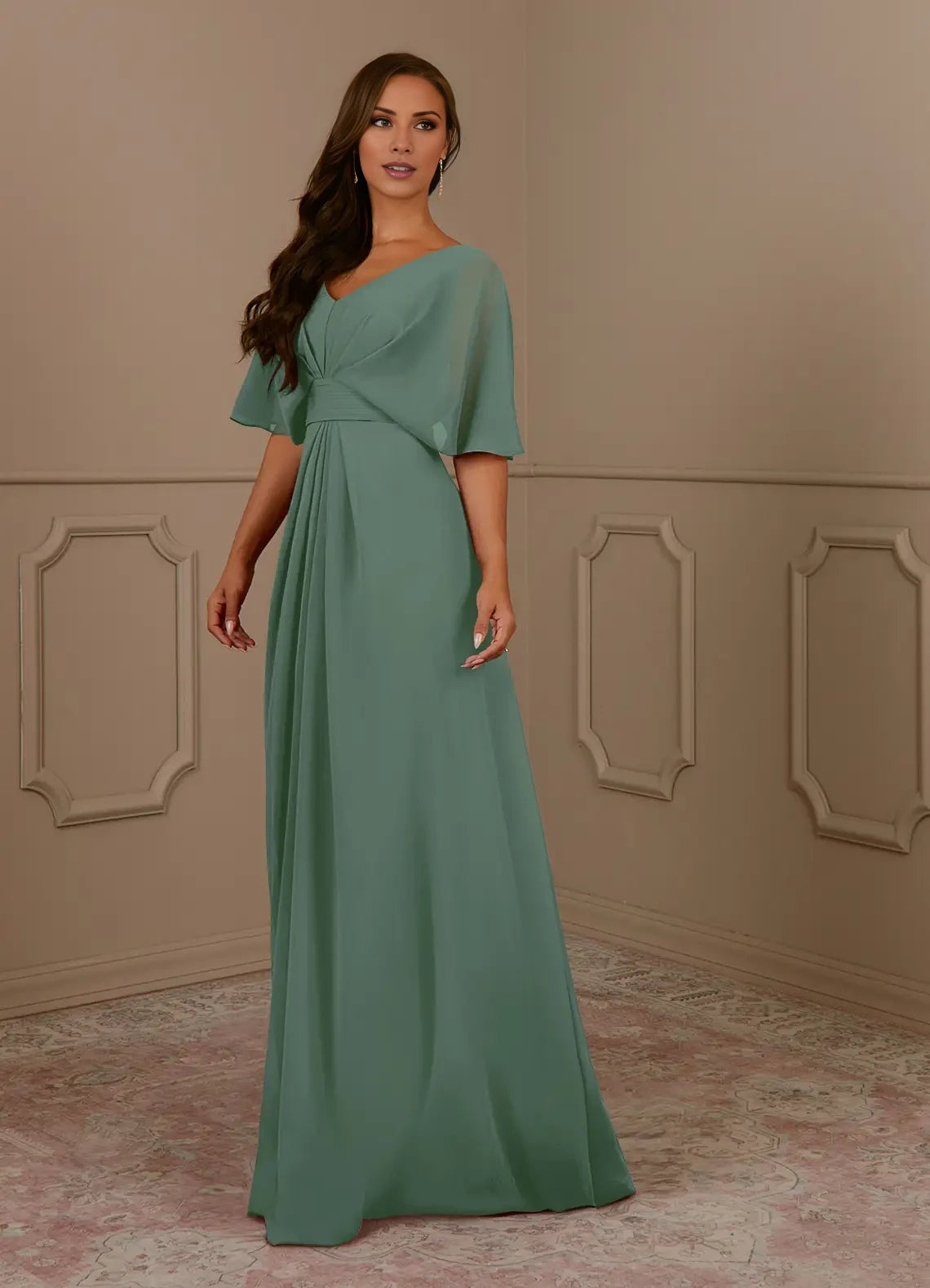 A-Line V-Neck Pleated Chiffon Dress Mother of the Bride Dresses