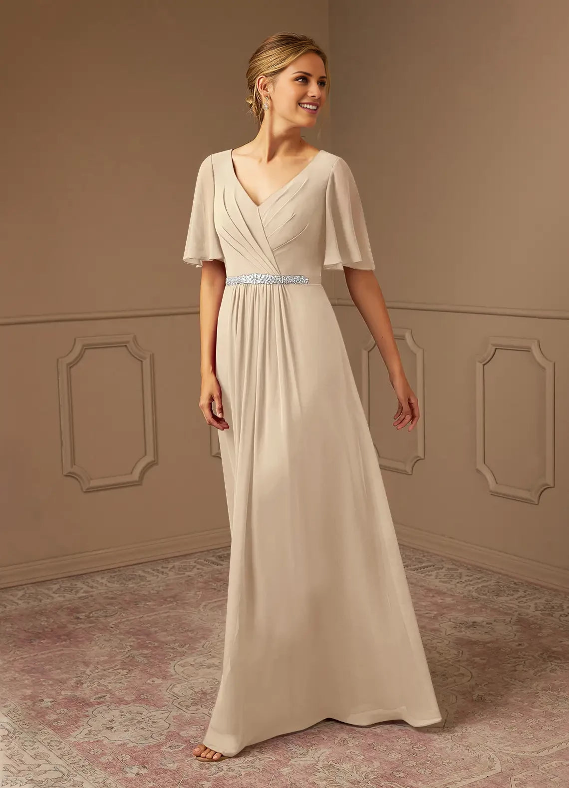 A-Line V-Neck Pleated Chiffon Dress Mother of the Bride Dresses
