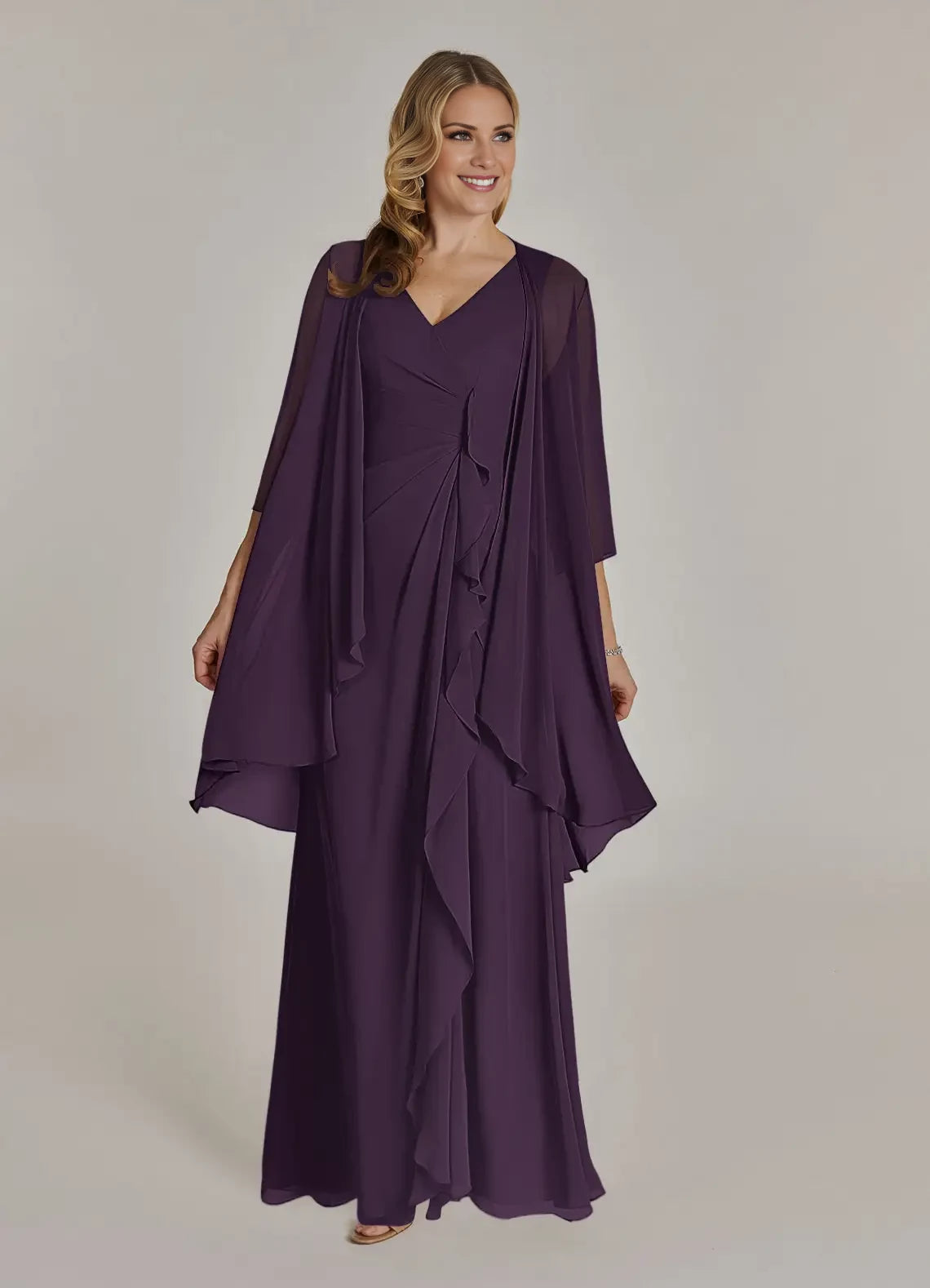 A-Line V-Neck Pleated Chiffon Dress Mother of the Bride Dresses