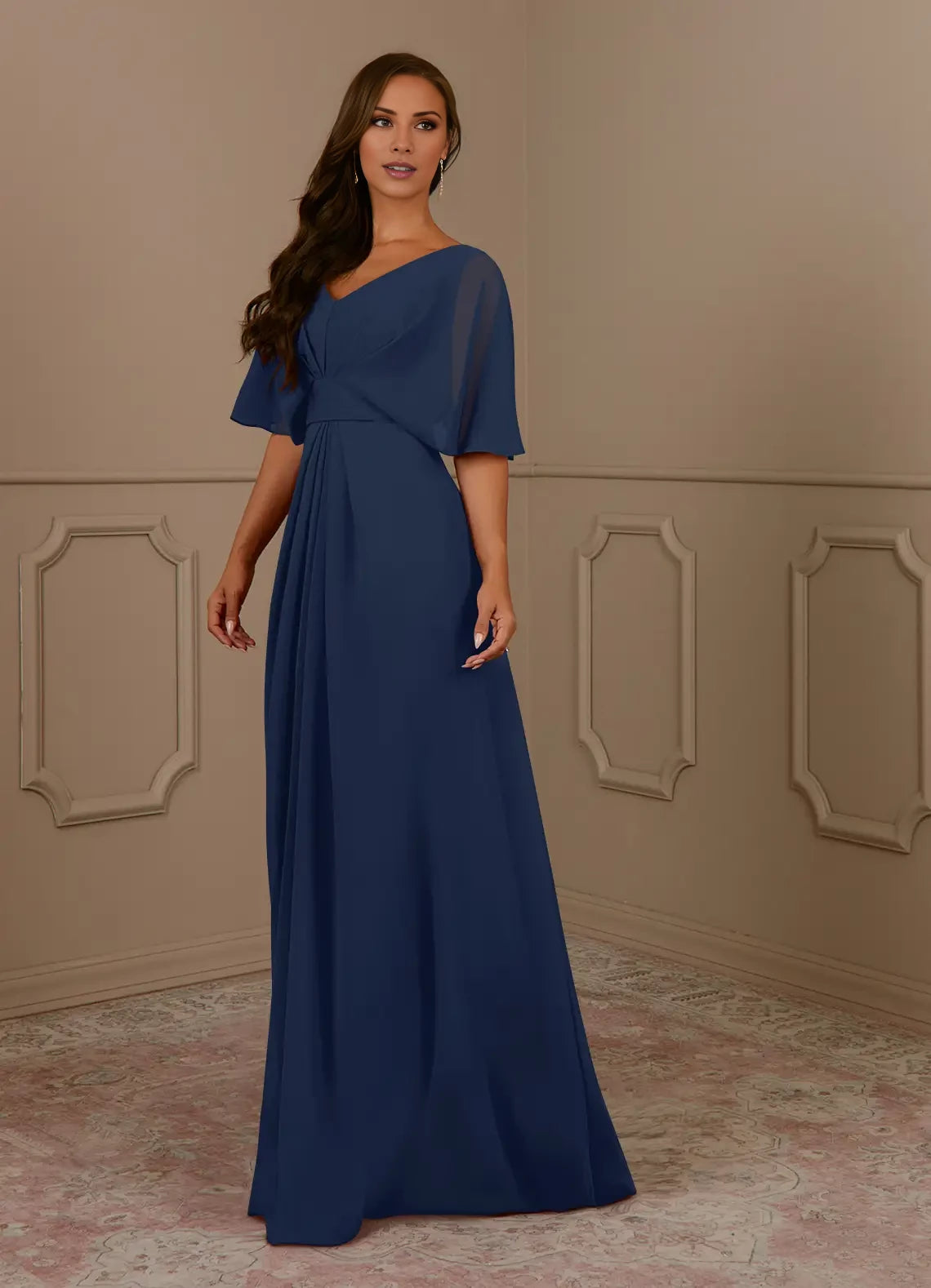 A-Line V-Neck Pleated Chiffon Dress Mother of the Bride Dresses