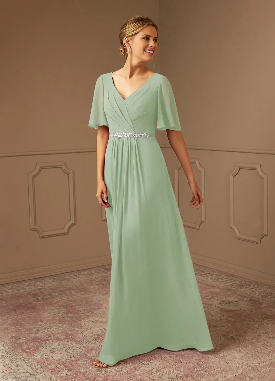 A-Line V-Neck Pleated Chiffon Dress Mother of the Bride Dresses