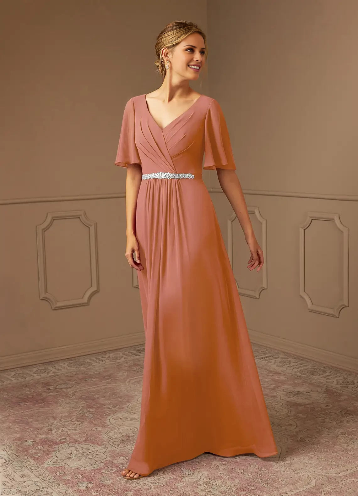 A-Line V-Neck Pleated Chiffon Dress Mother of the Bride Dresses