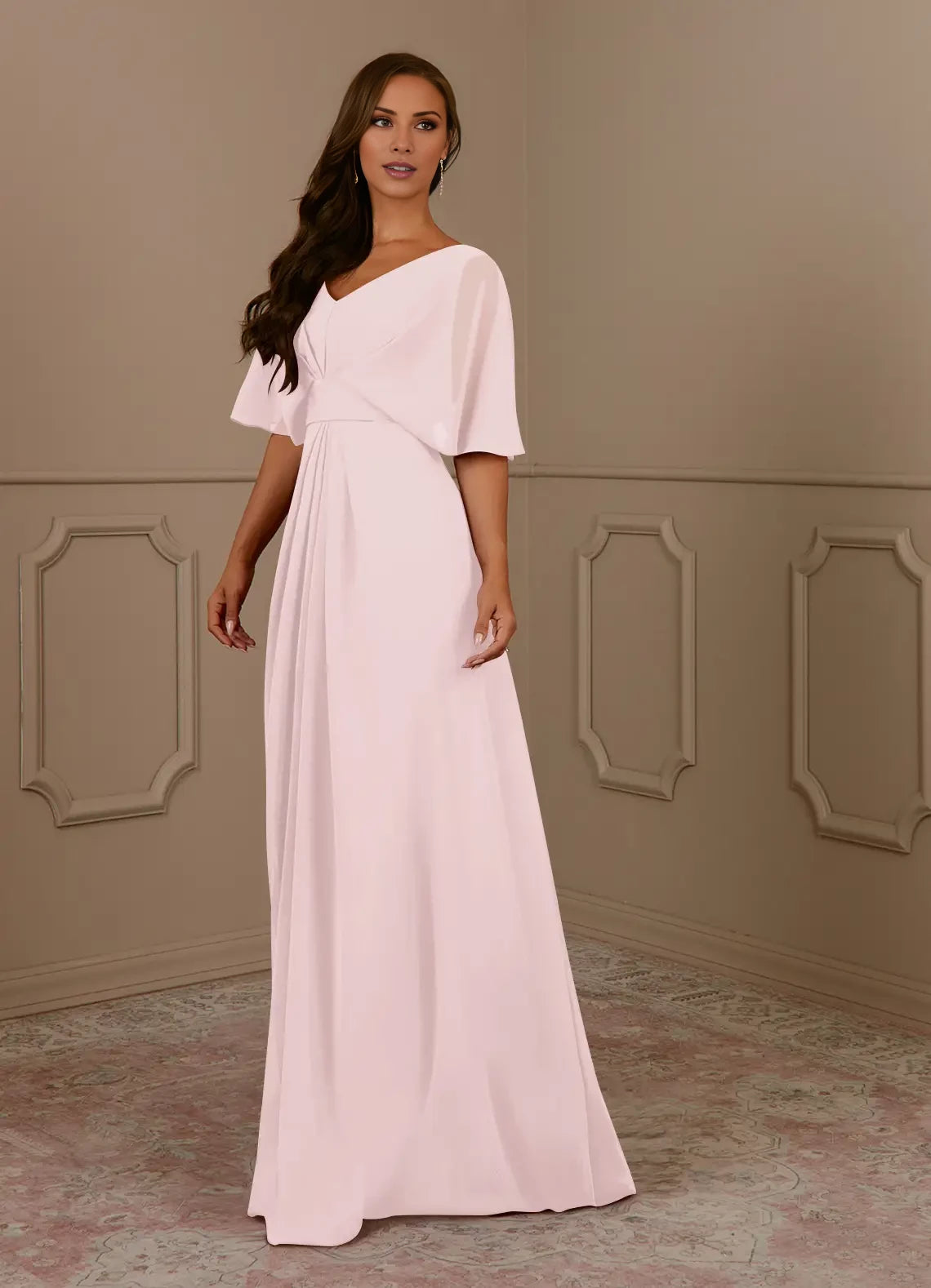 A-Line V-Neck Pleated Chiffon Dress Mother of the Bride Dresses