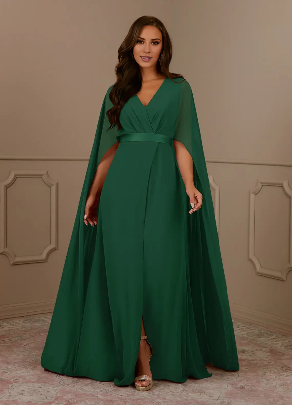 A-Line V-Neck Pleated Chiffon Wearing a cloak Dress Mother of the Bride Dresses