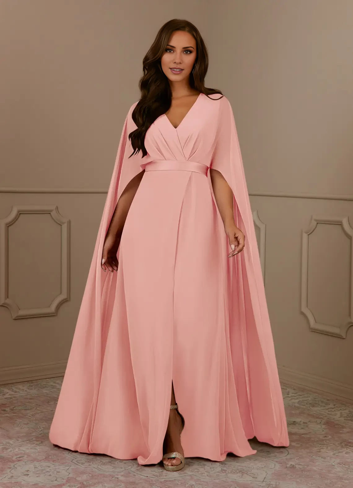 A-Line V-Neck Pleated Chiffon Wearing a cloak Dress Mother of the Bride Dresses