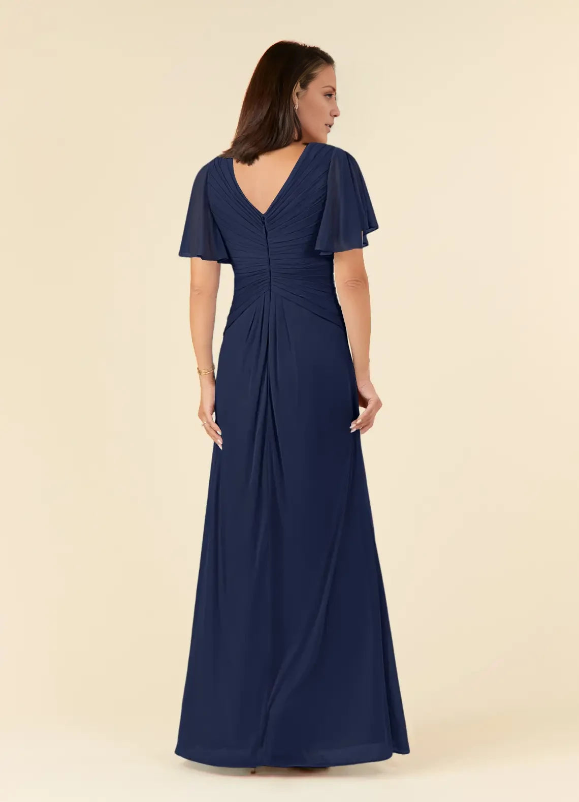 A-Line V-Neck Pleated Mesh Dress Mother of the Bride Dresses