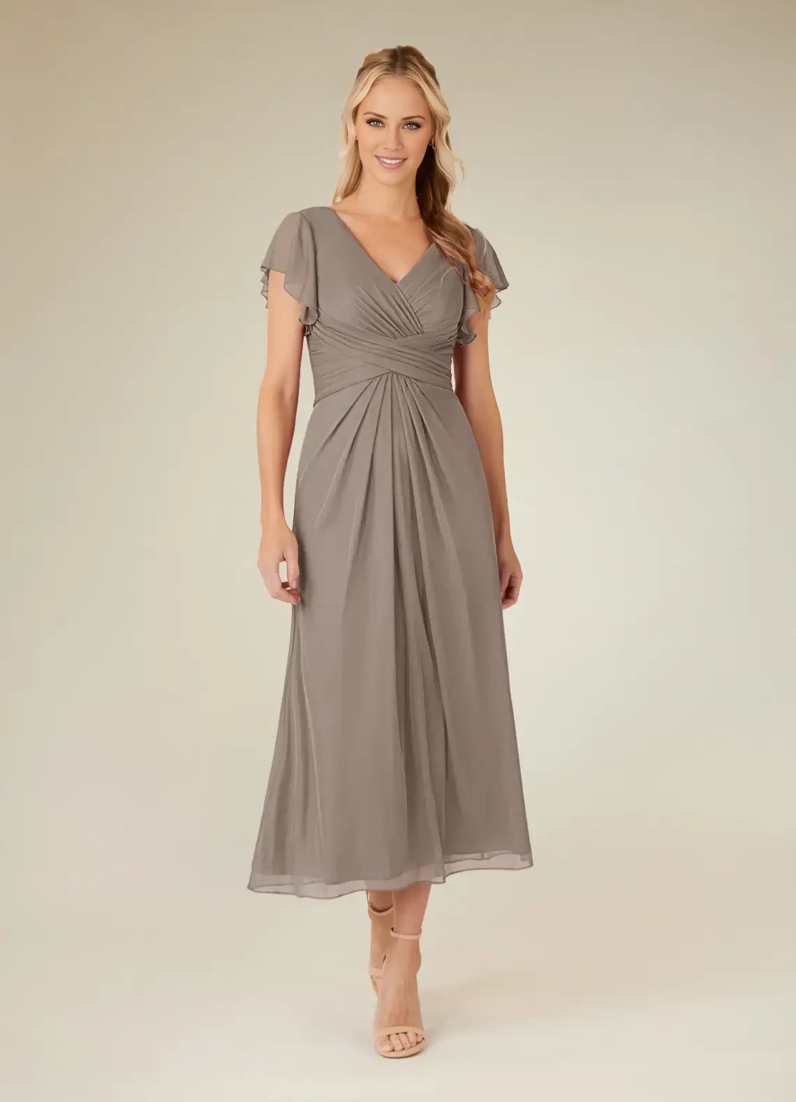 A-Line V-Neck Pleated Mesh Dress Mother of the Bride Dresses