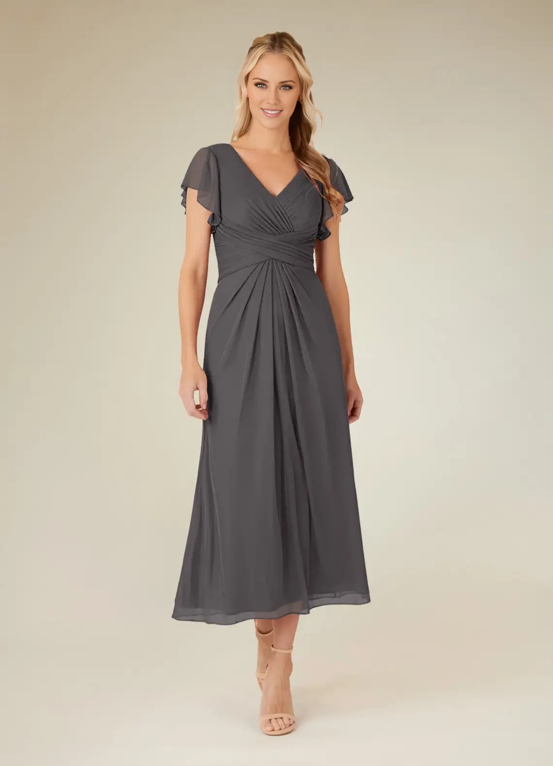 A-Line V-Neck Pleated Mesh Dress Mother of the Bride Dresses