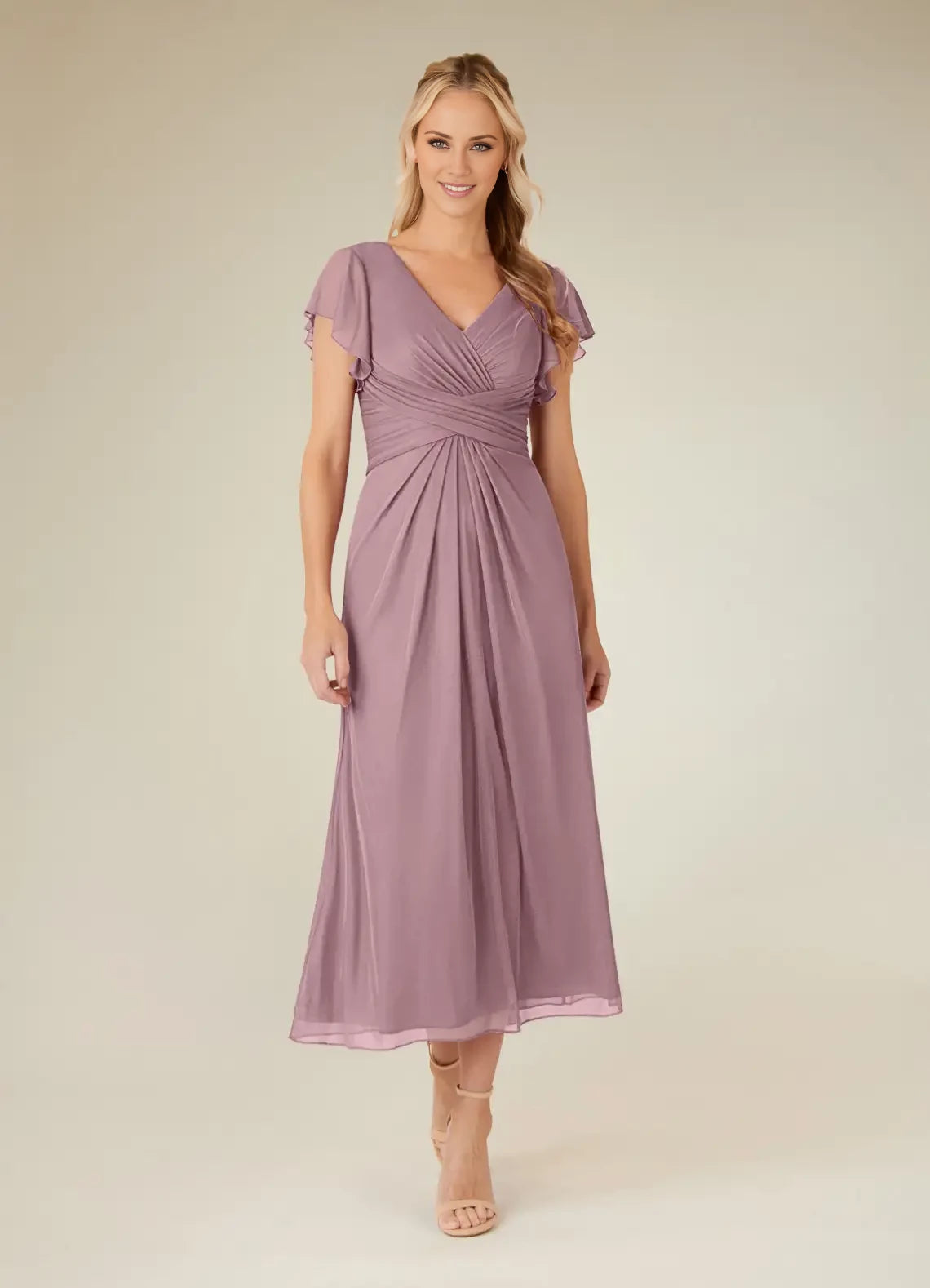 A-Line V-Neck Pleated Mesh Dress Mother of the Bride Dresses
