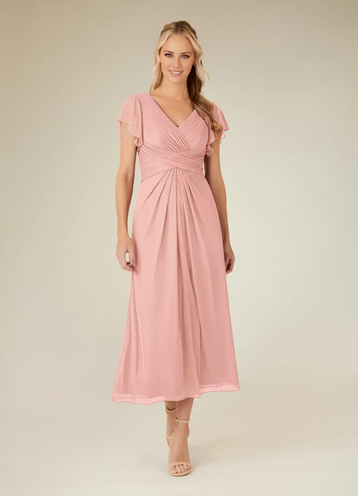 A-Line V-Neck Pleated Mesh Dress Mother of the Bride Dresses