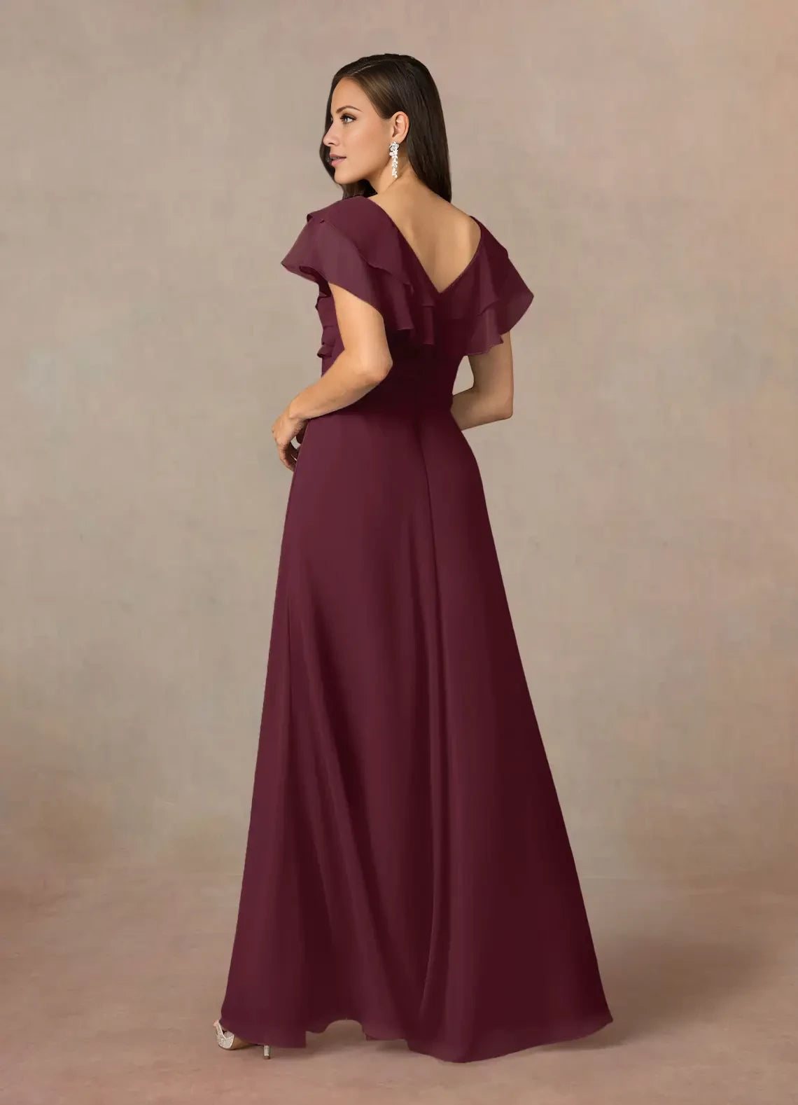 A-Line V-Neck Ruched Chiffon Dress Mother of the Bride Dresses With Beaded
