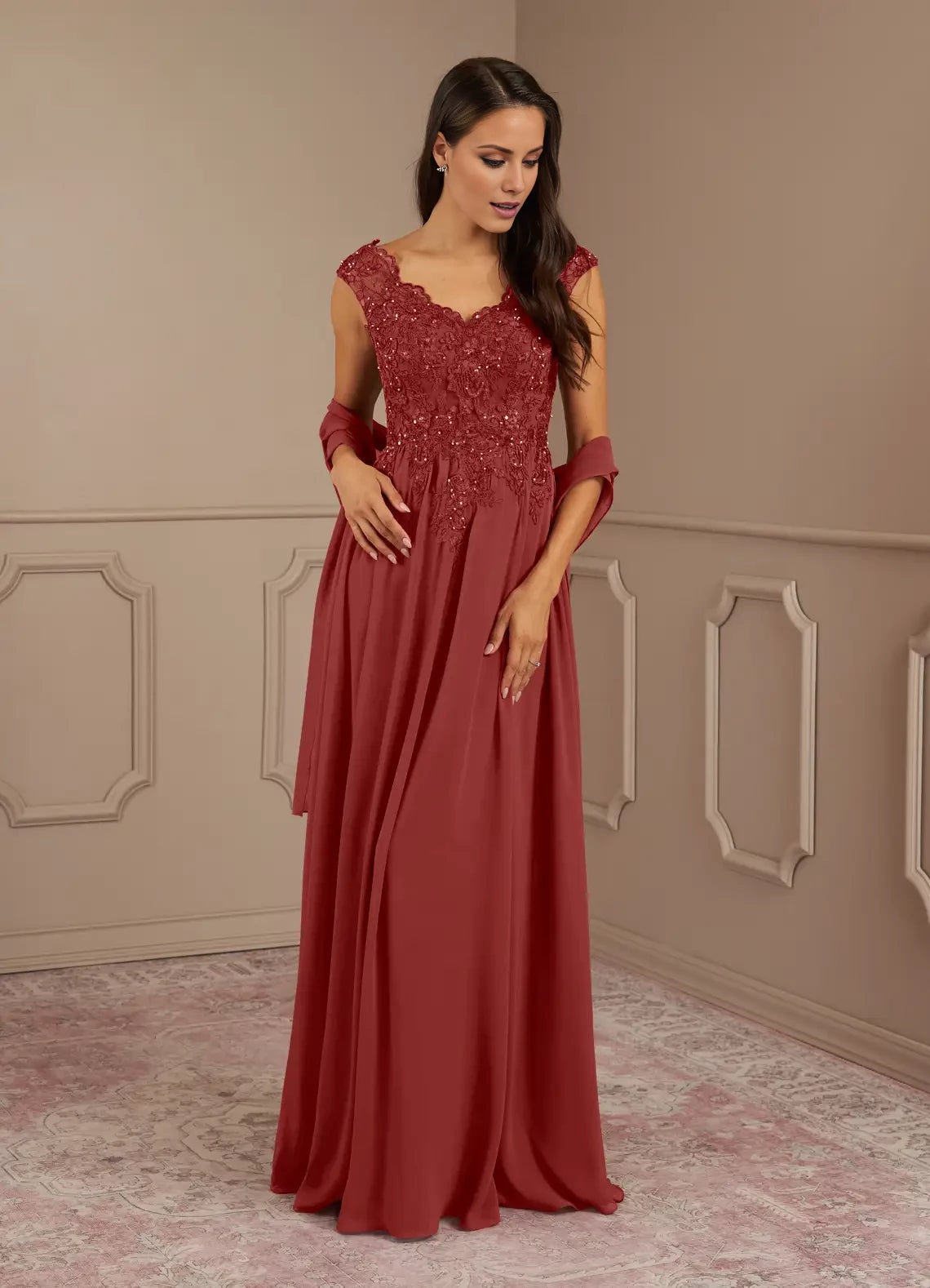 A-Line V-Neck Sequins Chiffon Dress Mother of the Bride Dresses